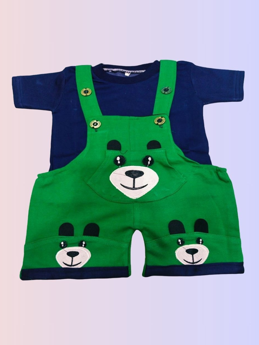 

BAESD IKids Printed Pure Cotton Dungarees With T-Shirt, Green