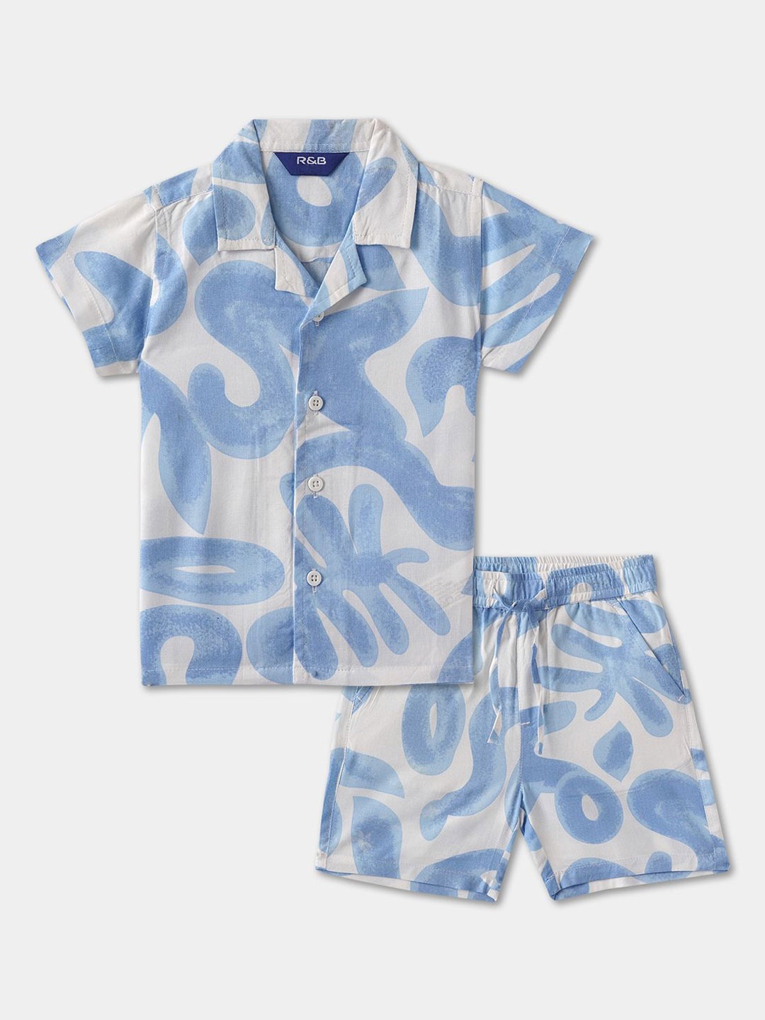 

R&B Boys Abstract Printed Pure Cotton Co-ord Set, White