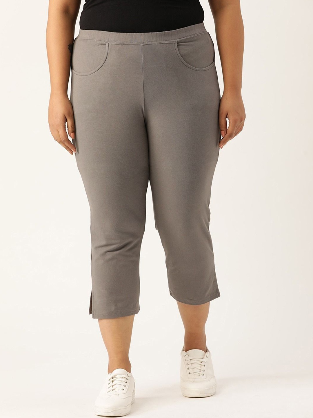 

theRebelinme Women Cotton High-Rise Capris, Grey
