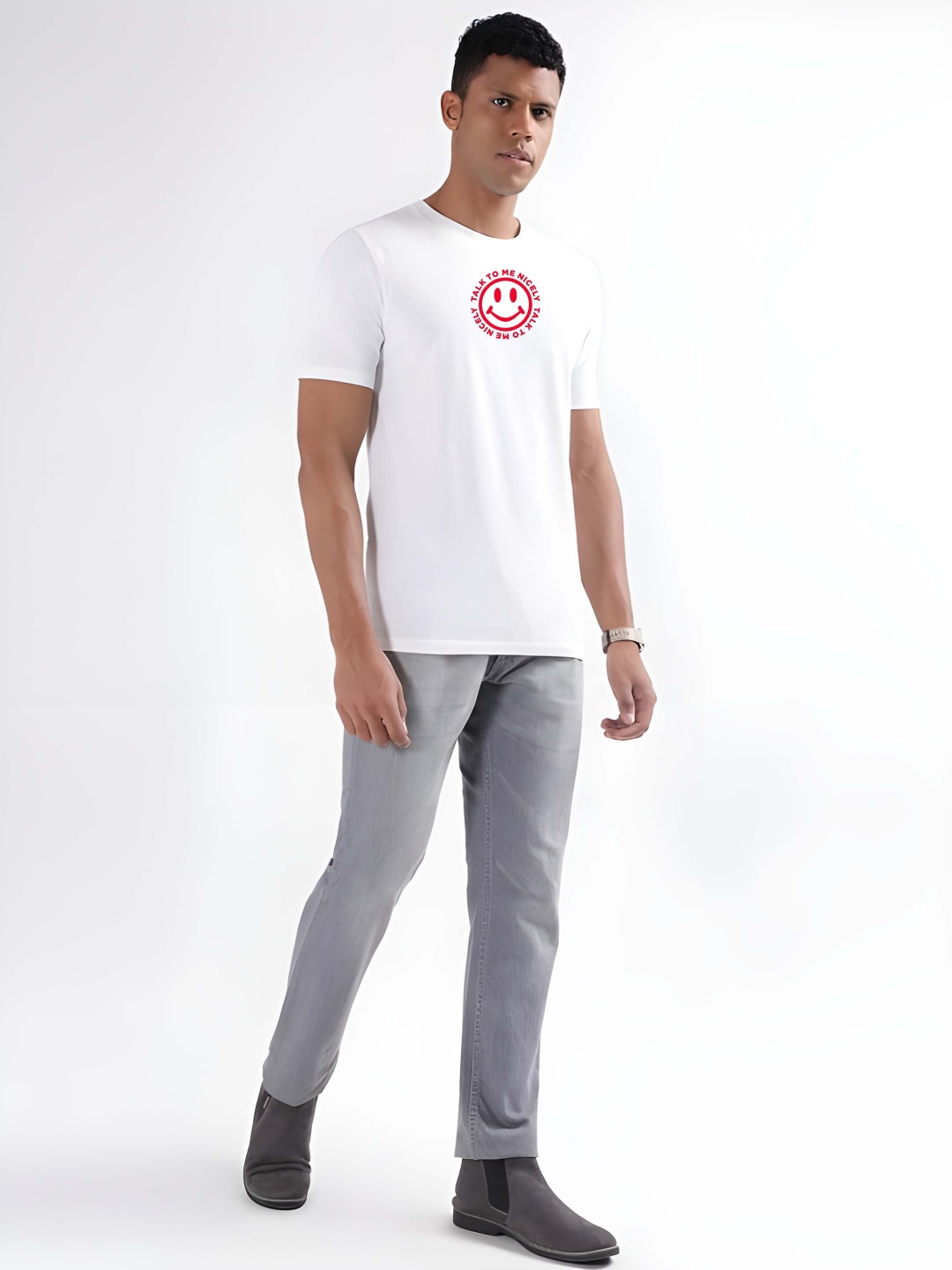 

Krimmple Men Graphic Printed Round Neck Cotton T-shirt, White