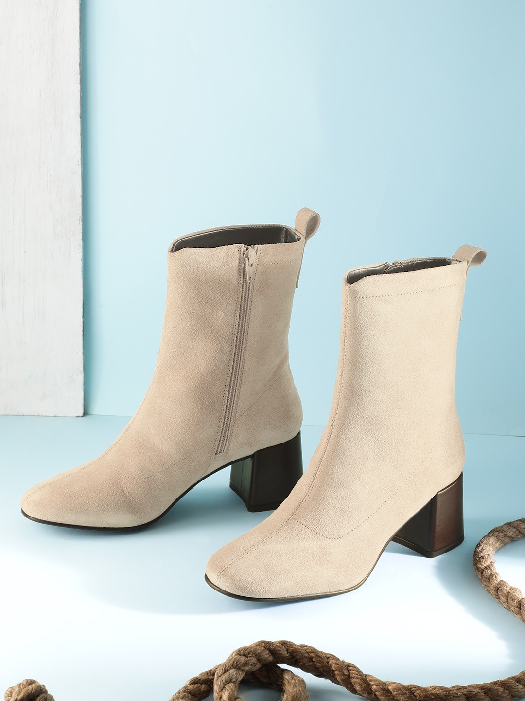 

Nautica Women Mid-Top Block Heels Regular Boots, Beige