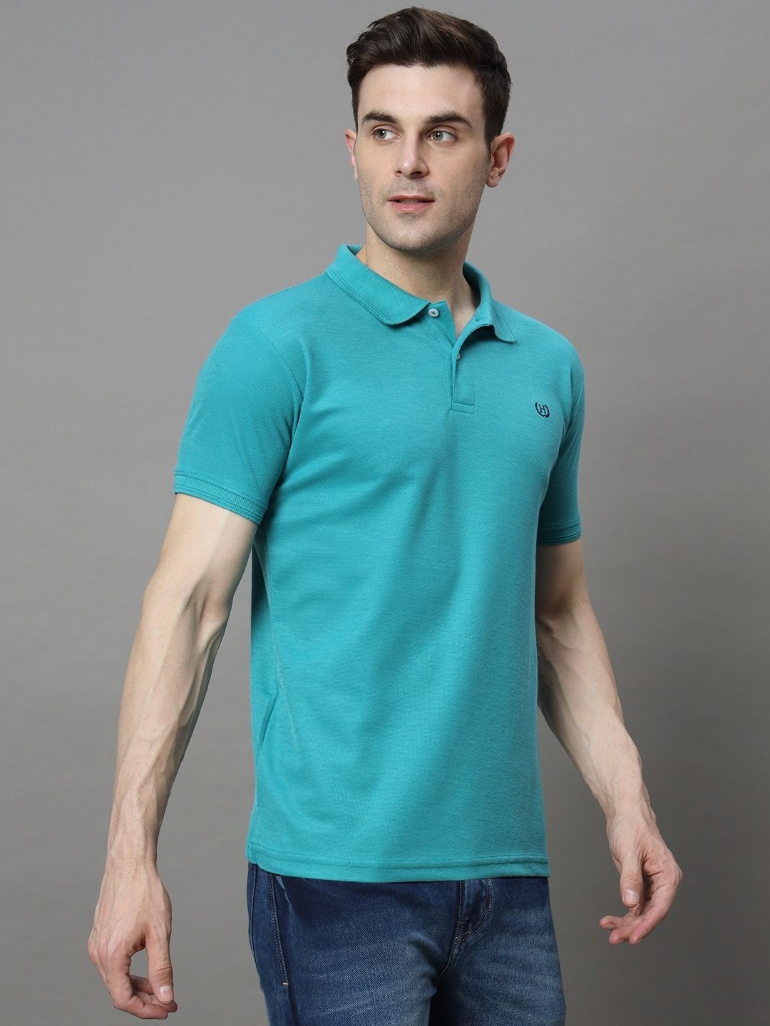 

HUSHBUCKS Men Polo Collar Applique T-shirt, Green