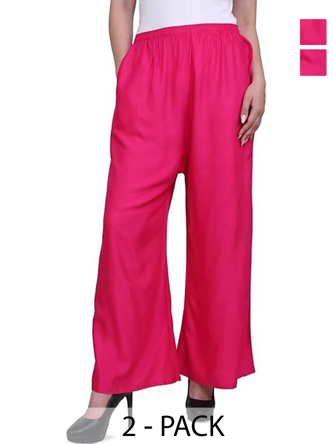 

FAMBEE Women Pack Of 2 Flared Palazzos, Pink