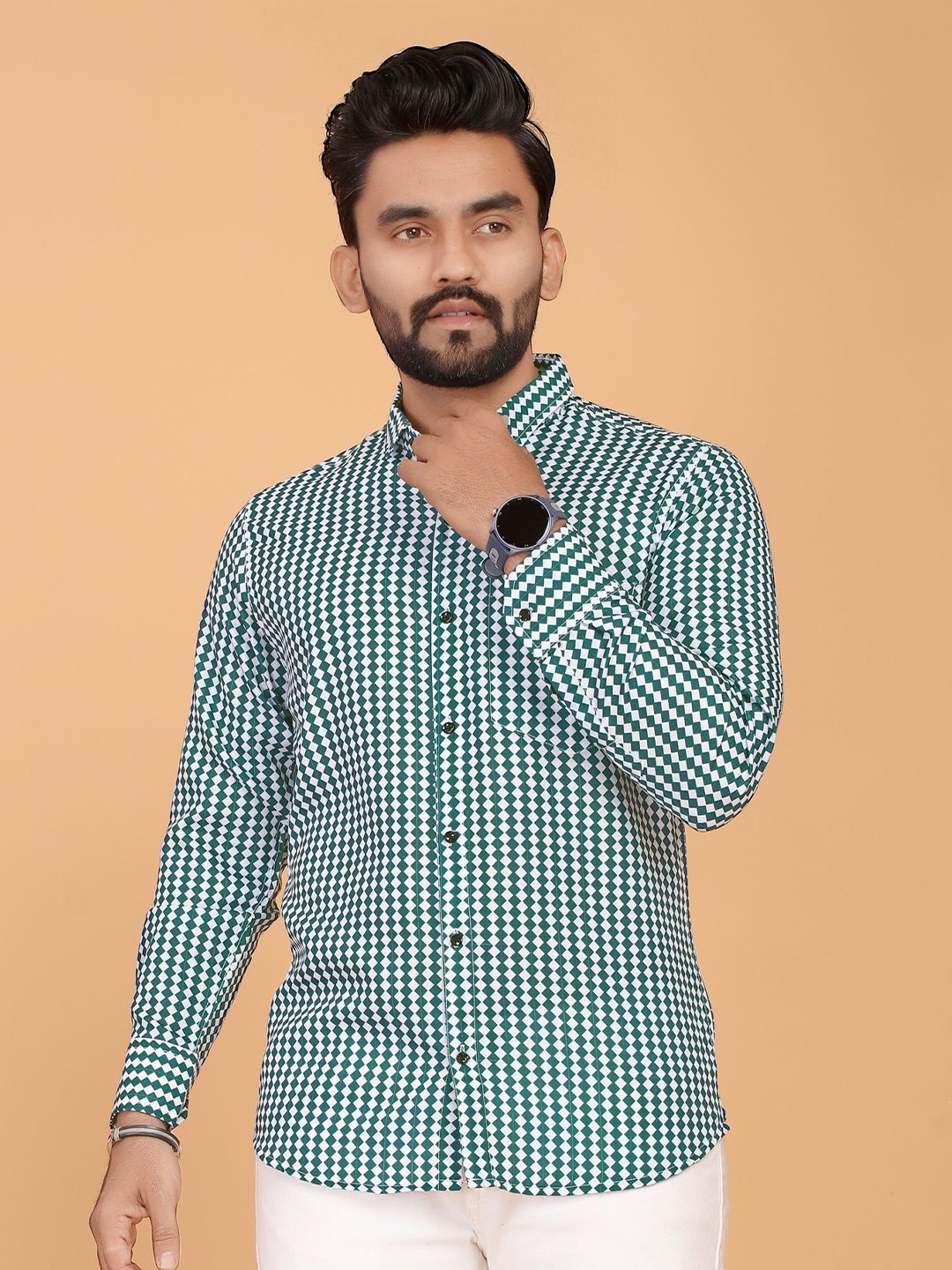 

STI Men Classic Fit Spread Collar Gingham Checked Casual Shirt, Teal