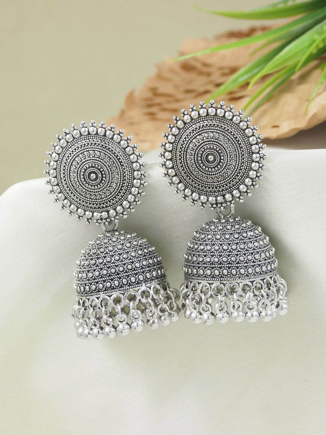 

I Jewels Contemporary Jhumkas Earrings, Silver