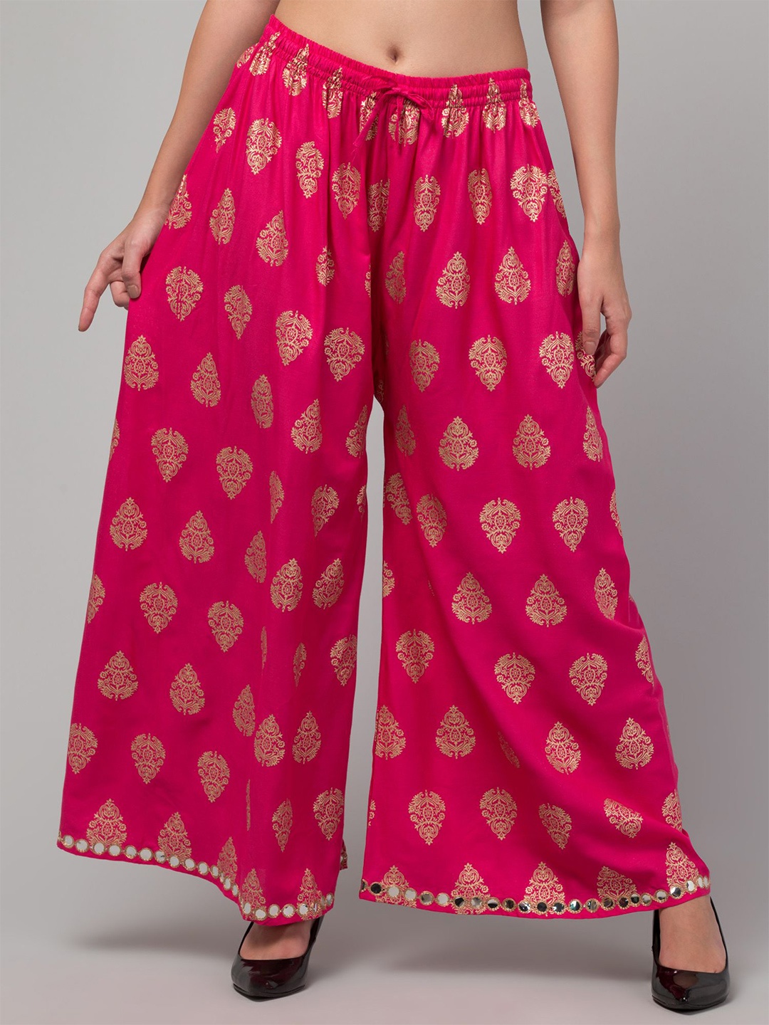 

FAMBEE Women Floral Printed Flared Palazzos, Pink