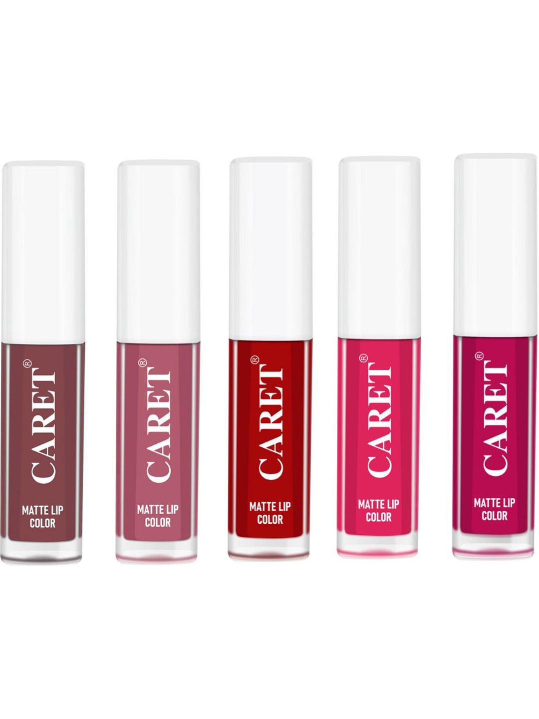 

CARET ORGANIC Set Of 5 Super-Pigmented Liquid Matte Lipsticks - 10 ml - 1-2-3-4-5, Pink