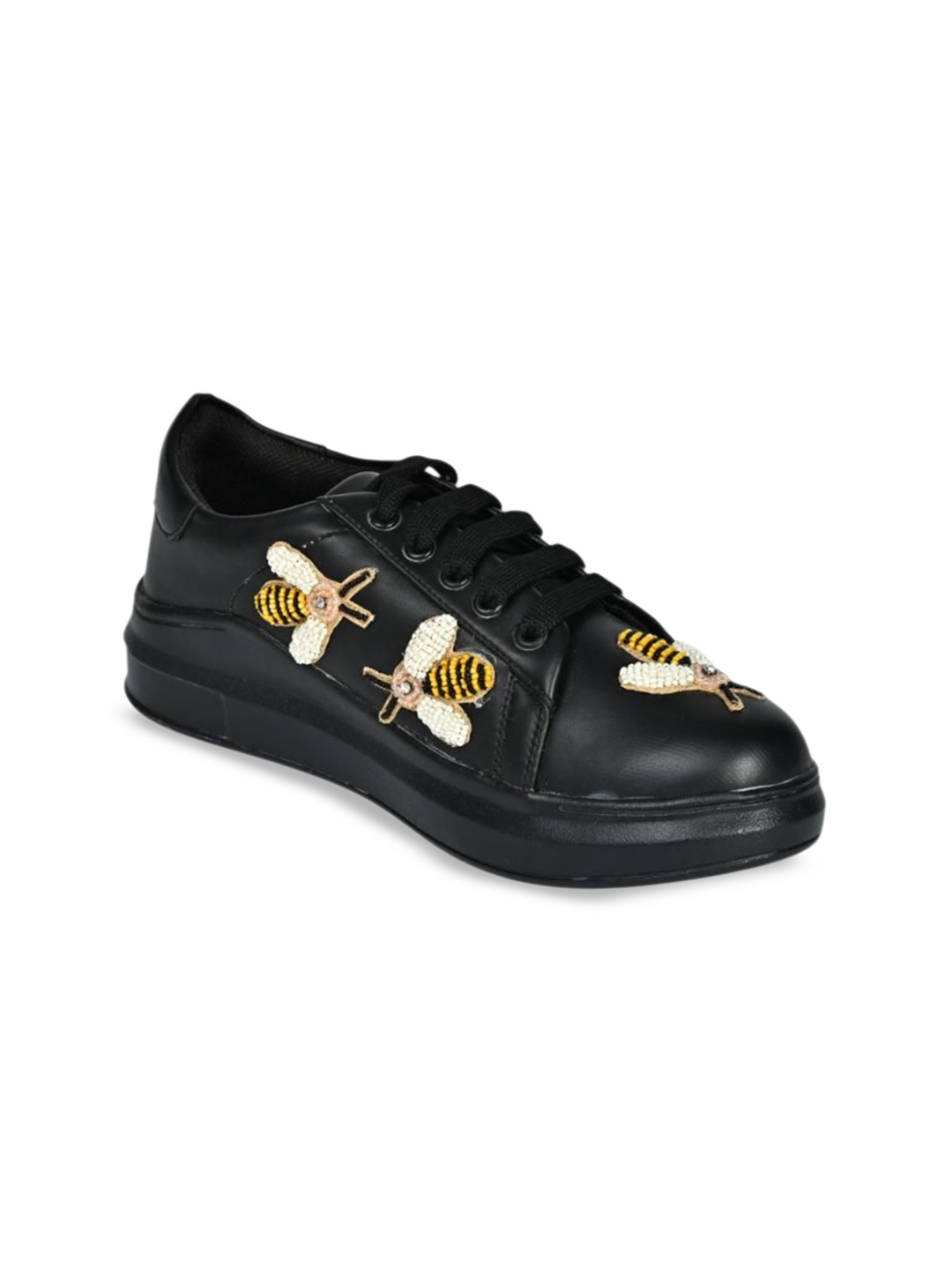 

The Saree Sneakers Women Textured Sneakers, Black