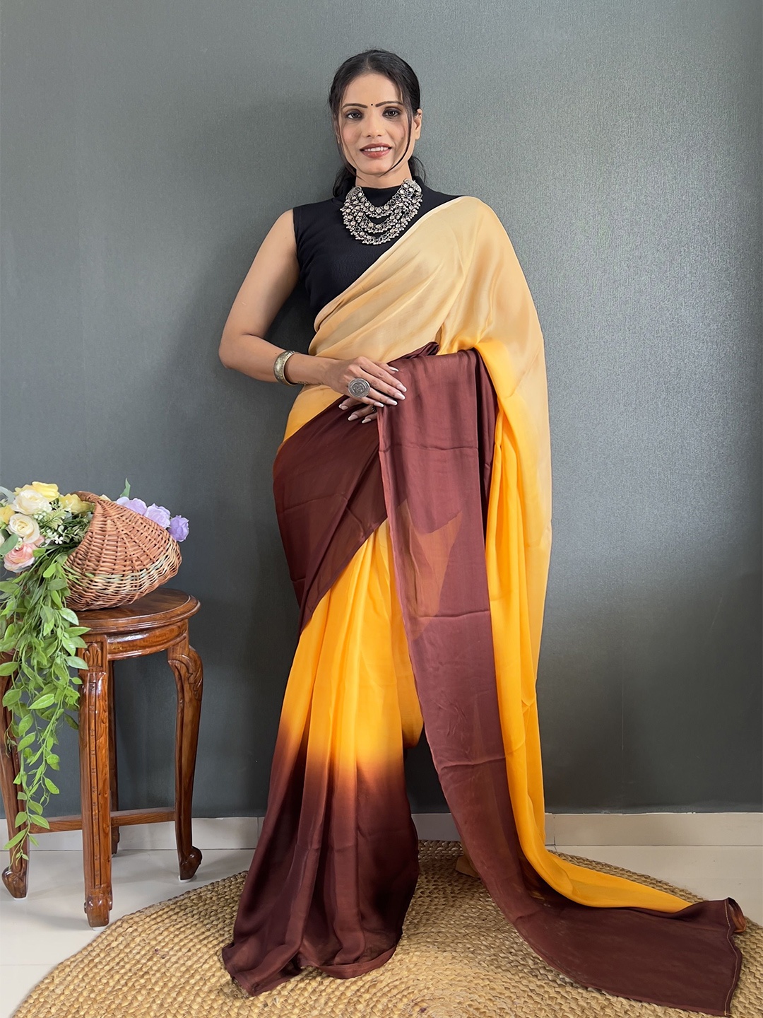 

ZIBLON Ombre Ready to Wear Saree, Beige