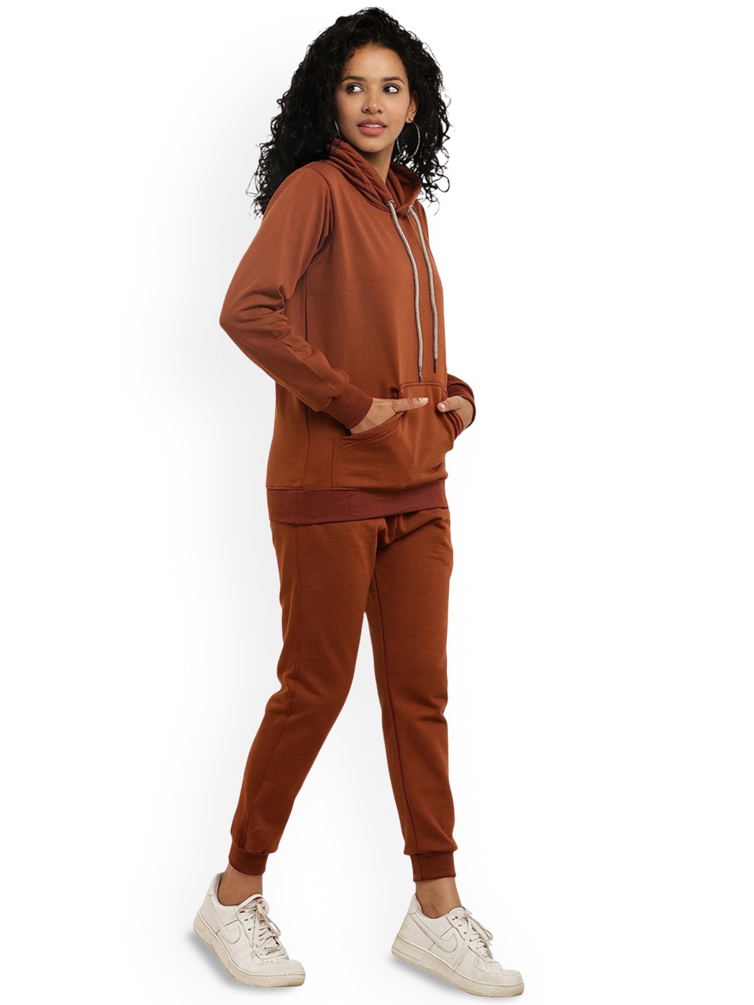 

NOTWILD Women Hooded Cotton Track Suit, Brown