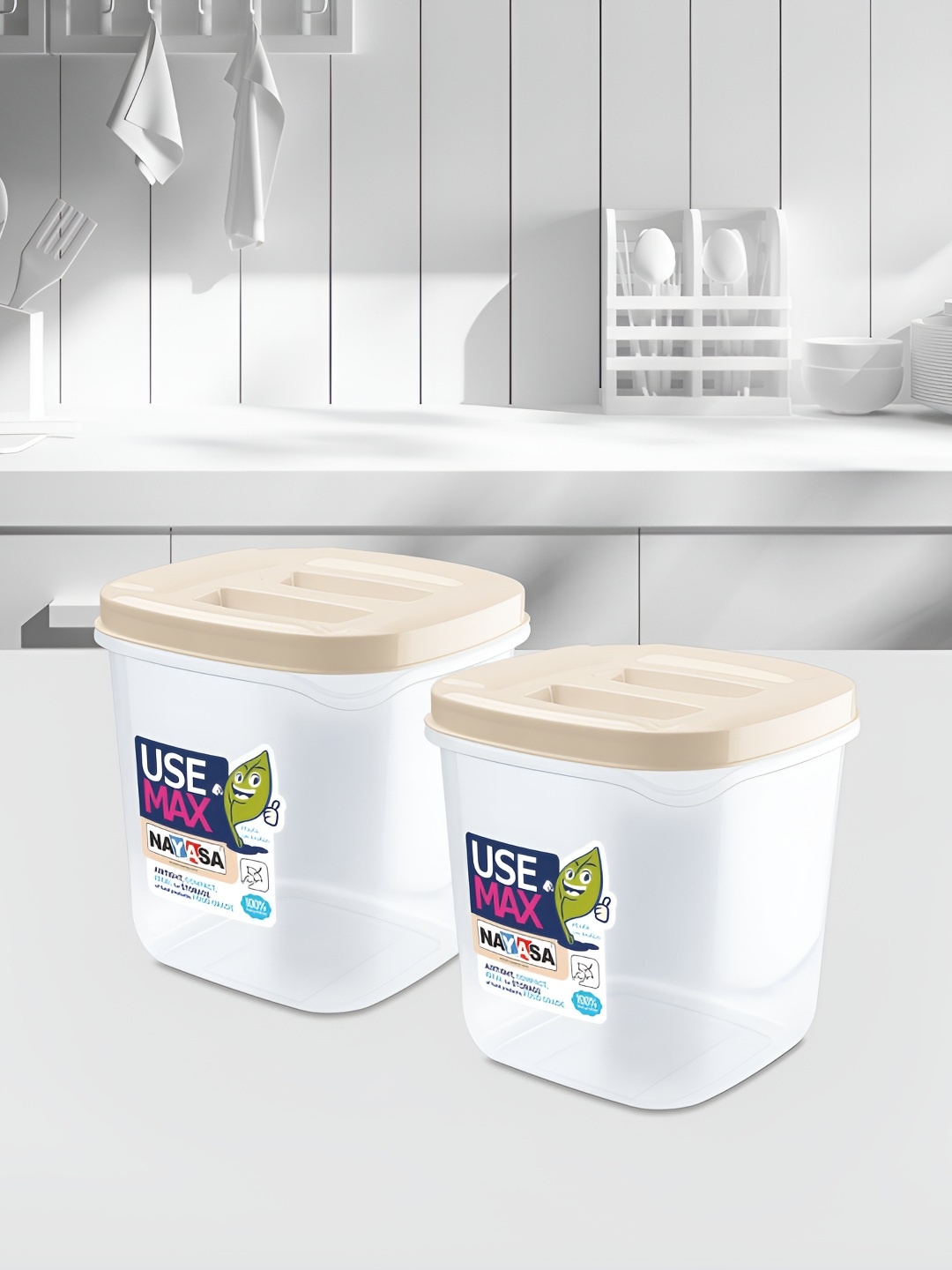 

Nayasa Set of 2 Beige Kitchen Storage Air Tight Plastic Containers - 2 L
