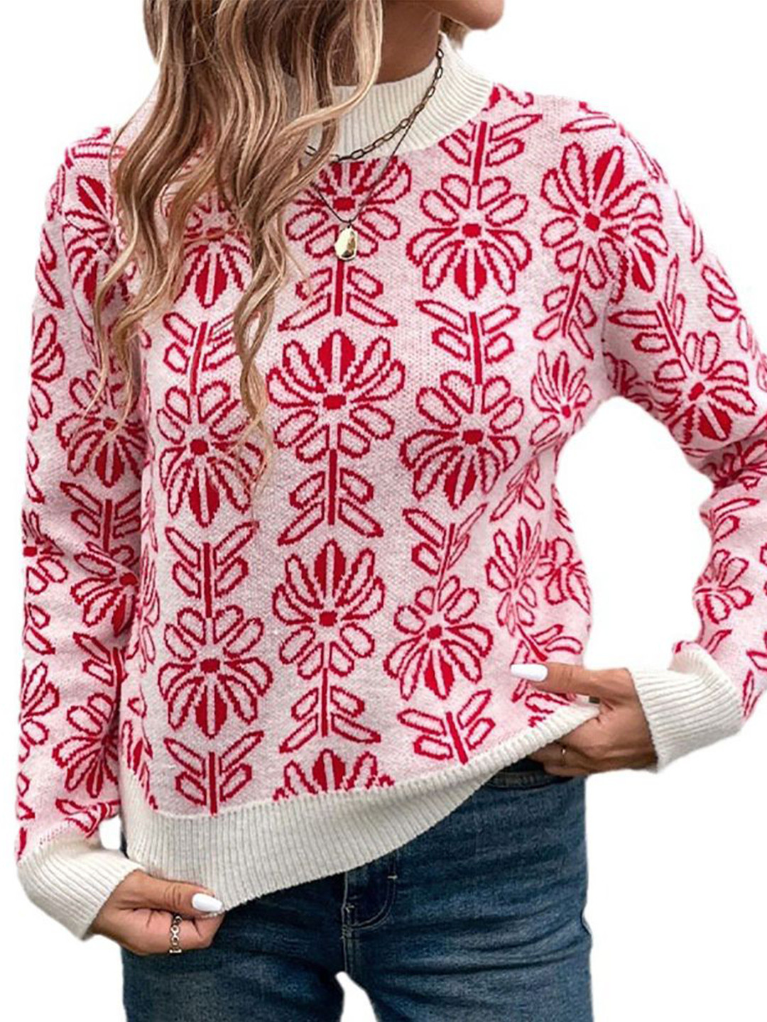 

StyleCast x Revolte Women Floral Printed Pullover Sweater, Red