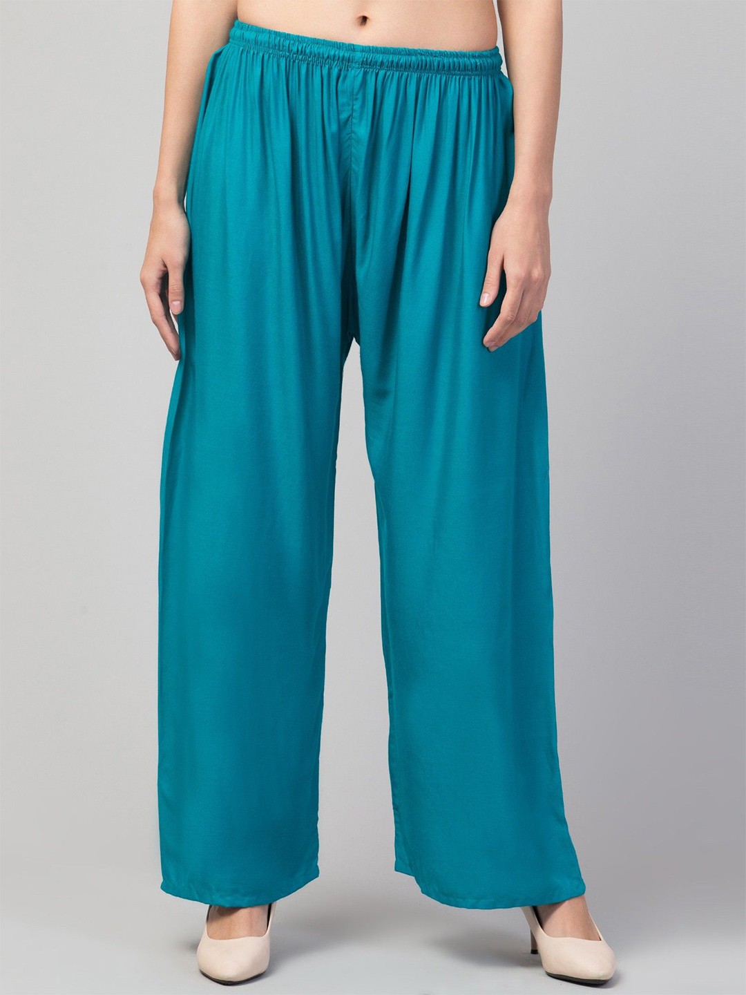 

FAMBEE Women Flared Knitted Palazzos, Green