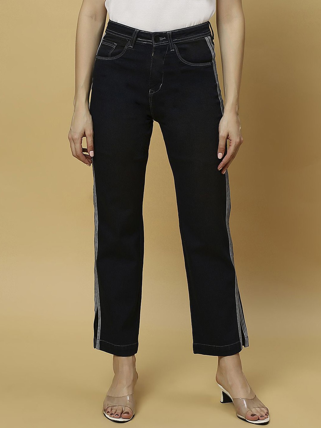 

Rea-Lize Women Straight Fit Low-Rise Stretchable Jeans, Black