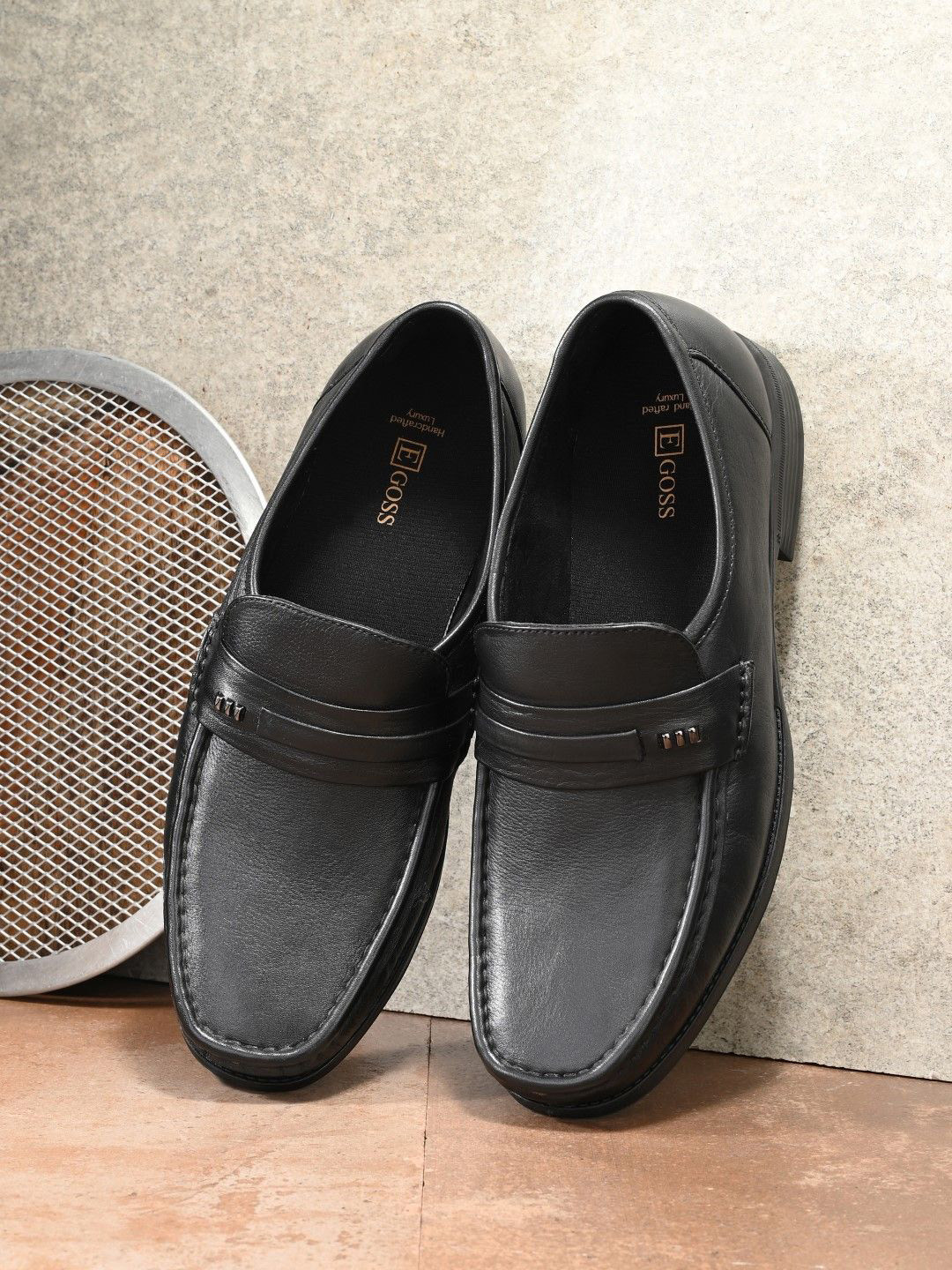 

Egoss Men Leather Slip-On Loafers, Black