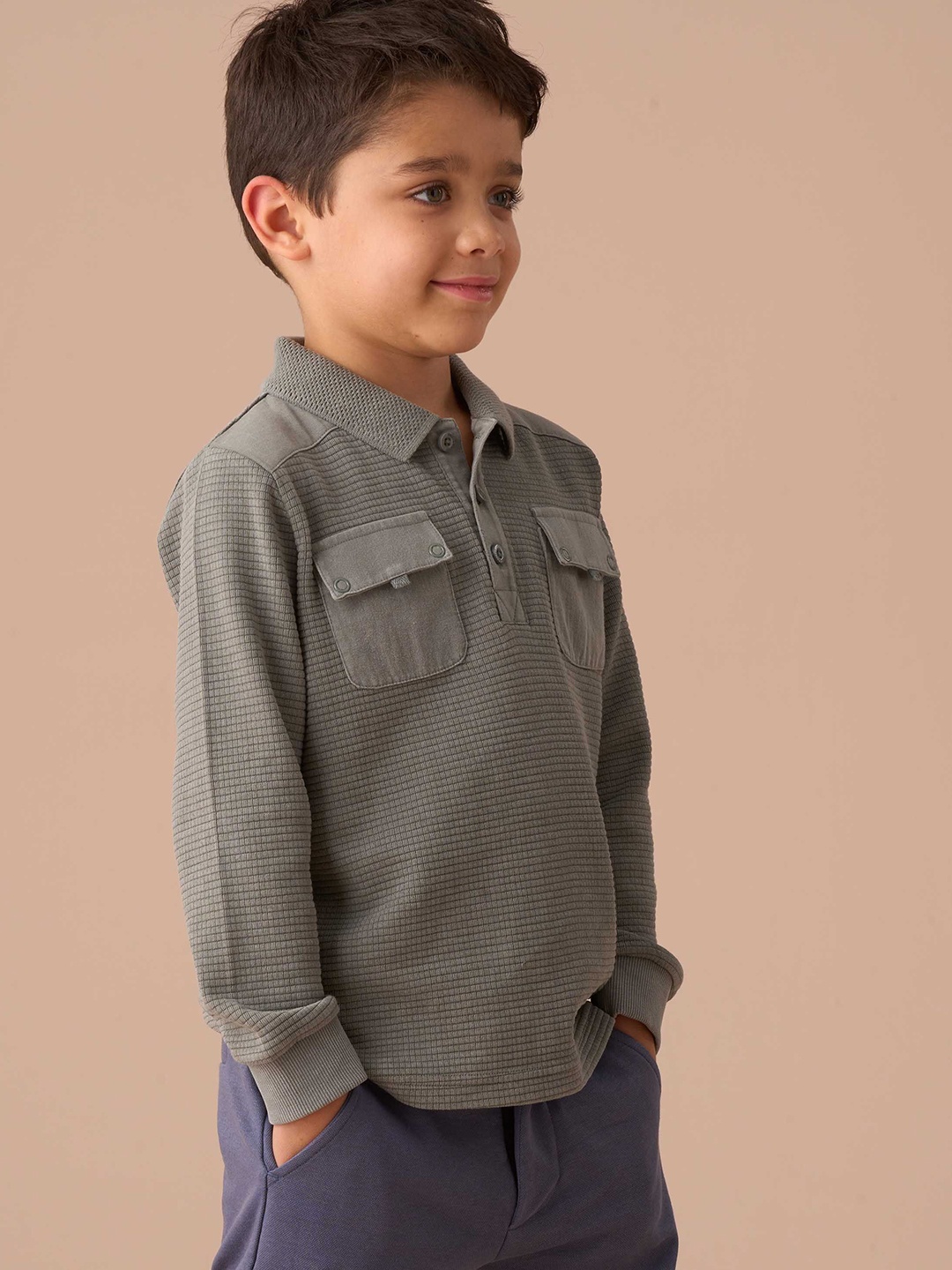 

Angel & Rocket Washed Textured Long Sleeve Polo, Green