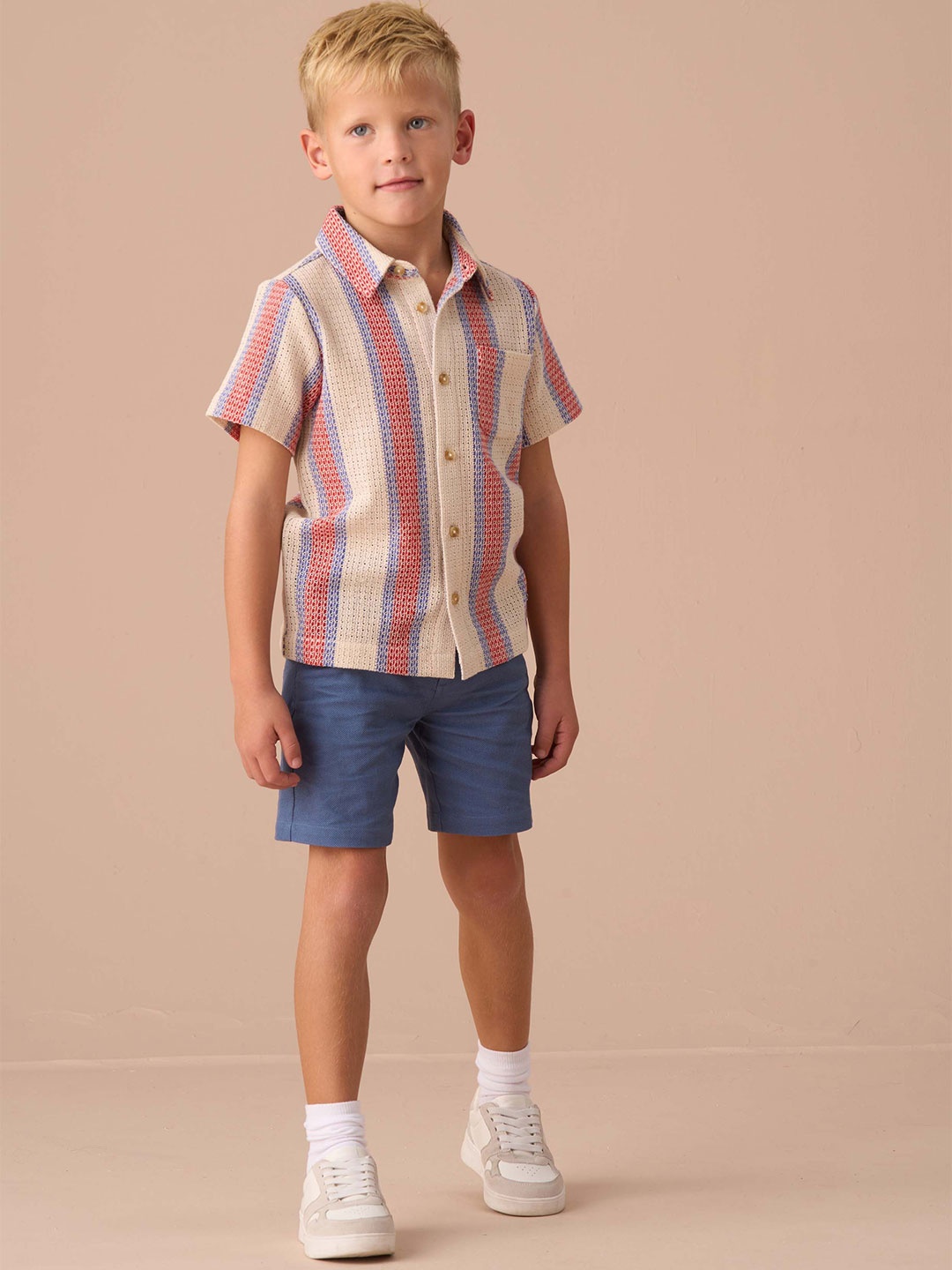 

Angel & Rocket Boys Spread Collar Vertical Striped Cotton Casual Shirt, Beige