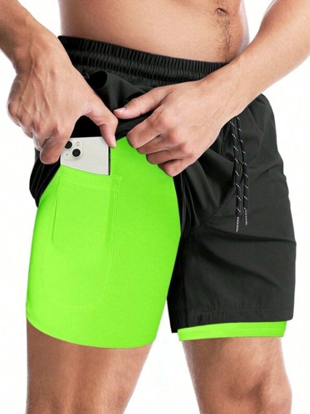 

MASCARI Men High-Rise Running Sports Shorts, Black