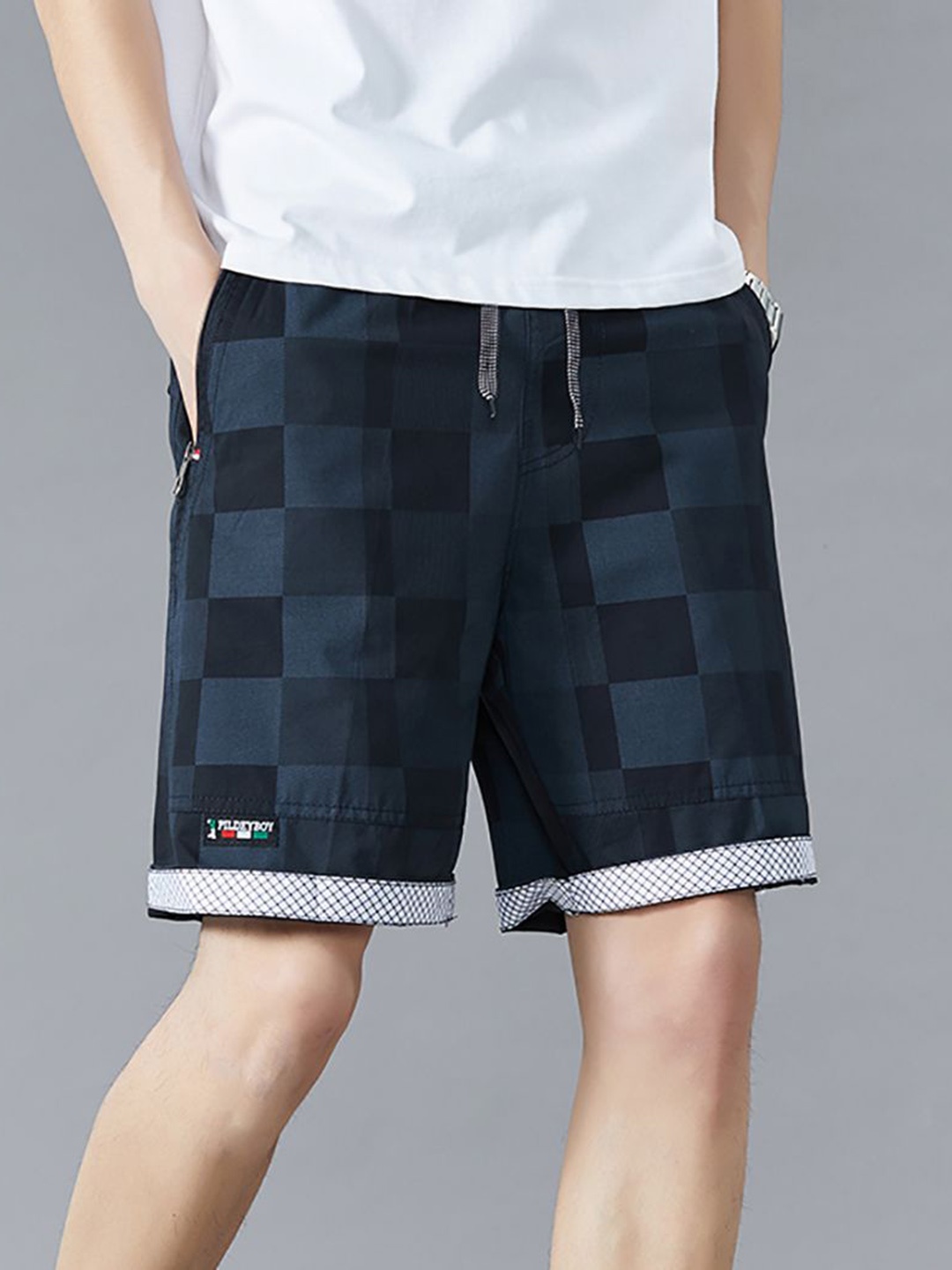 

StyleCast x Revolte Men Checked Technology Shorts, Navy blue