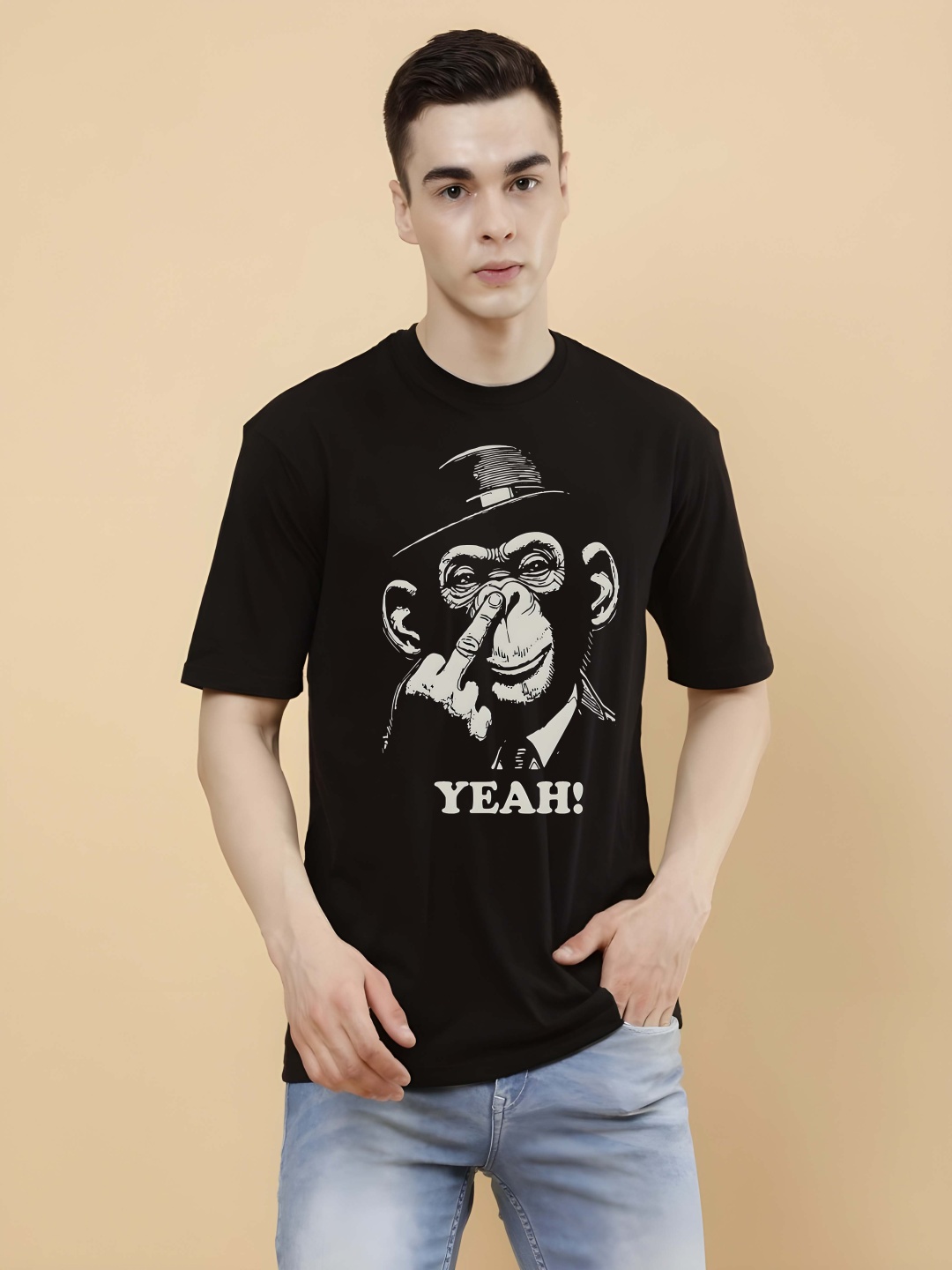 

BOWLIFESTYLE Men Drop-Shoulder Sleeves Pure Cotton T-shirt, Black