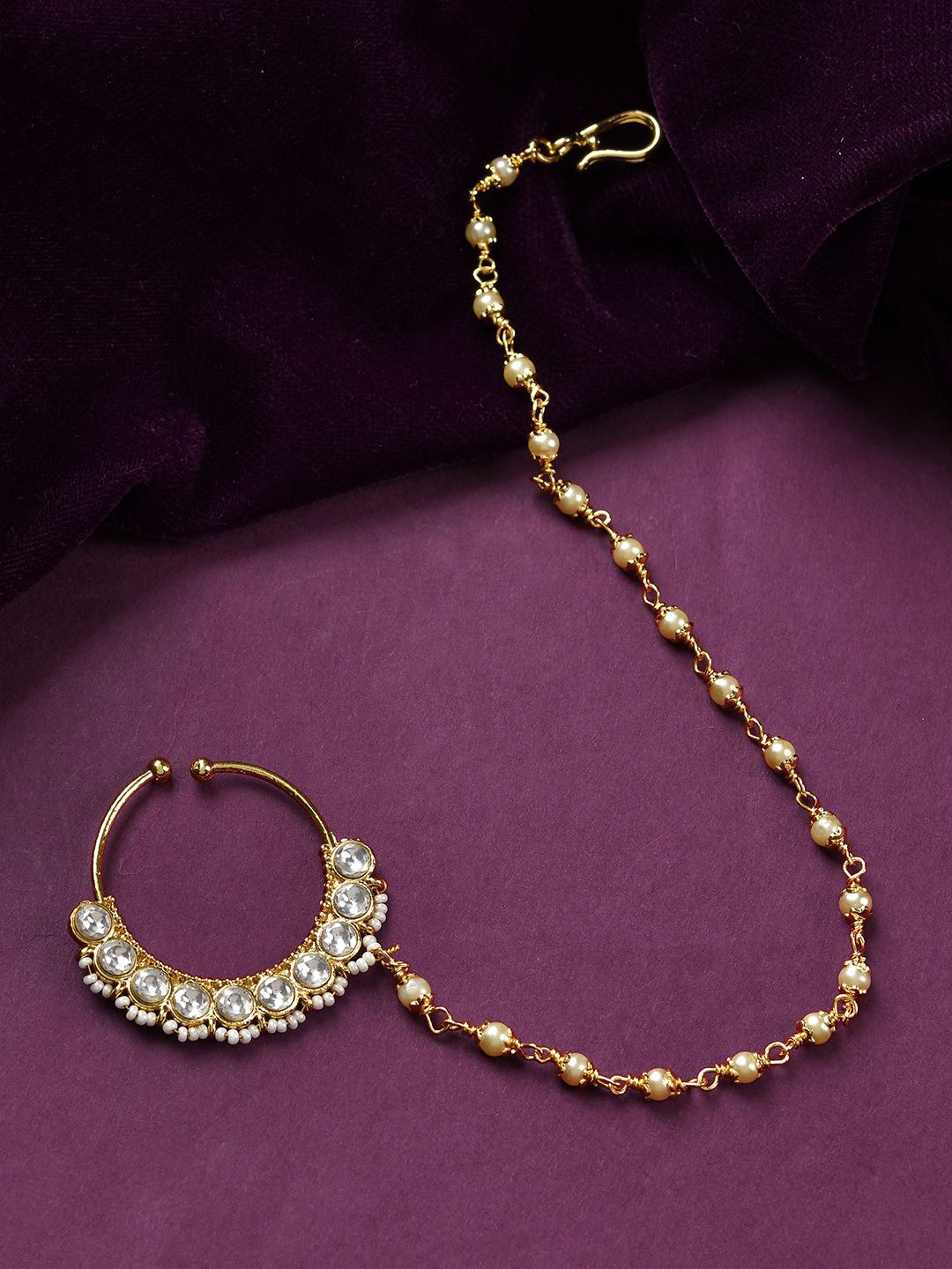 

Voylla Gold-Plated Kundan Chained Nosepin