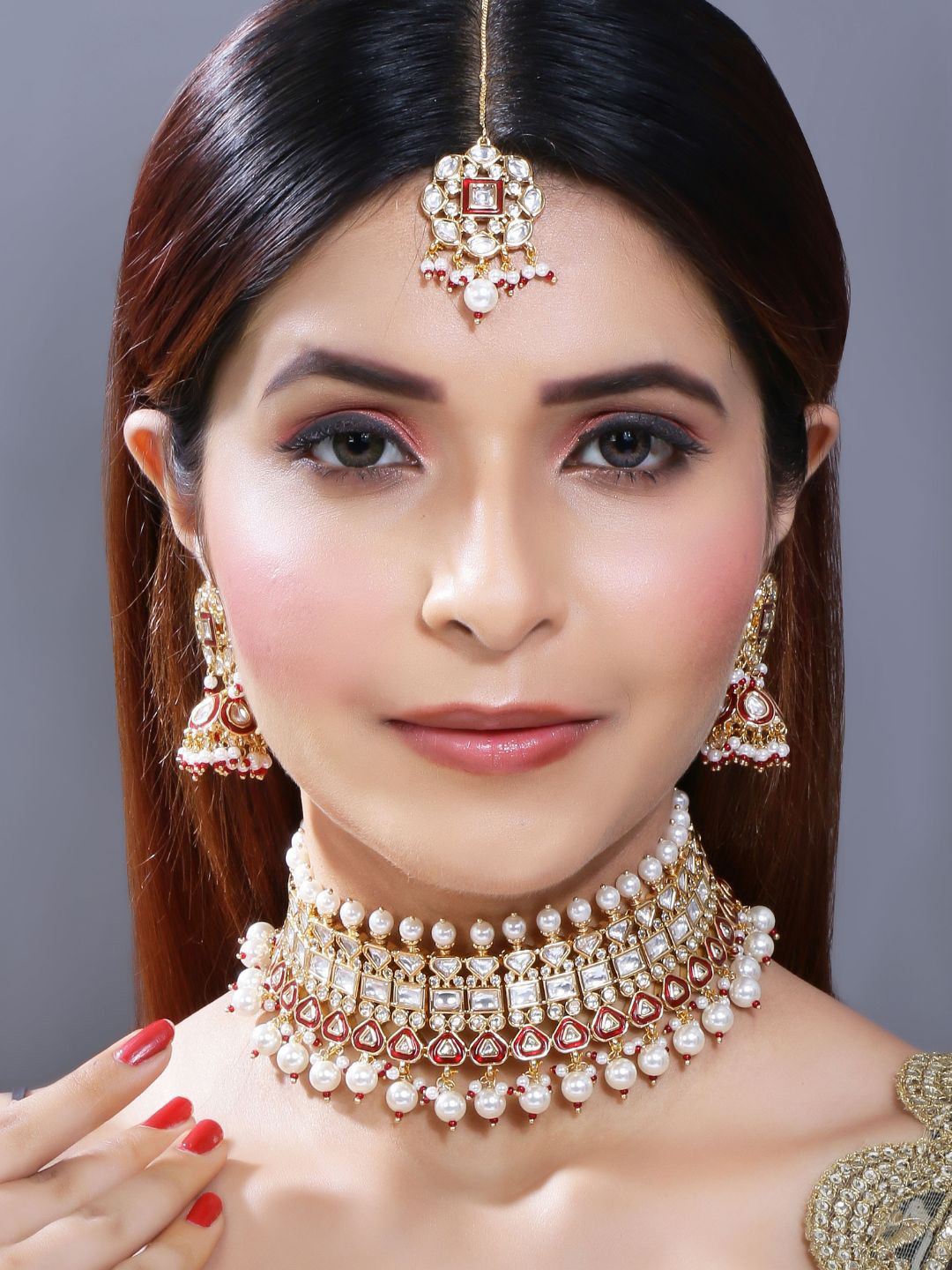 

I Jewels 24KT Gold Plated Stone Studded & Beaded Jewellery Set