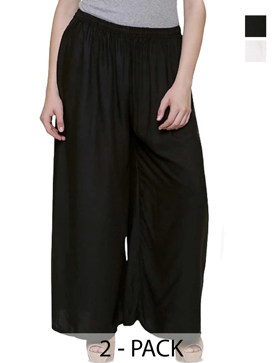 

FAMBEE Women Pack Of 2 Flared Knitted Palazzos, Black
