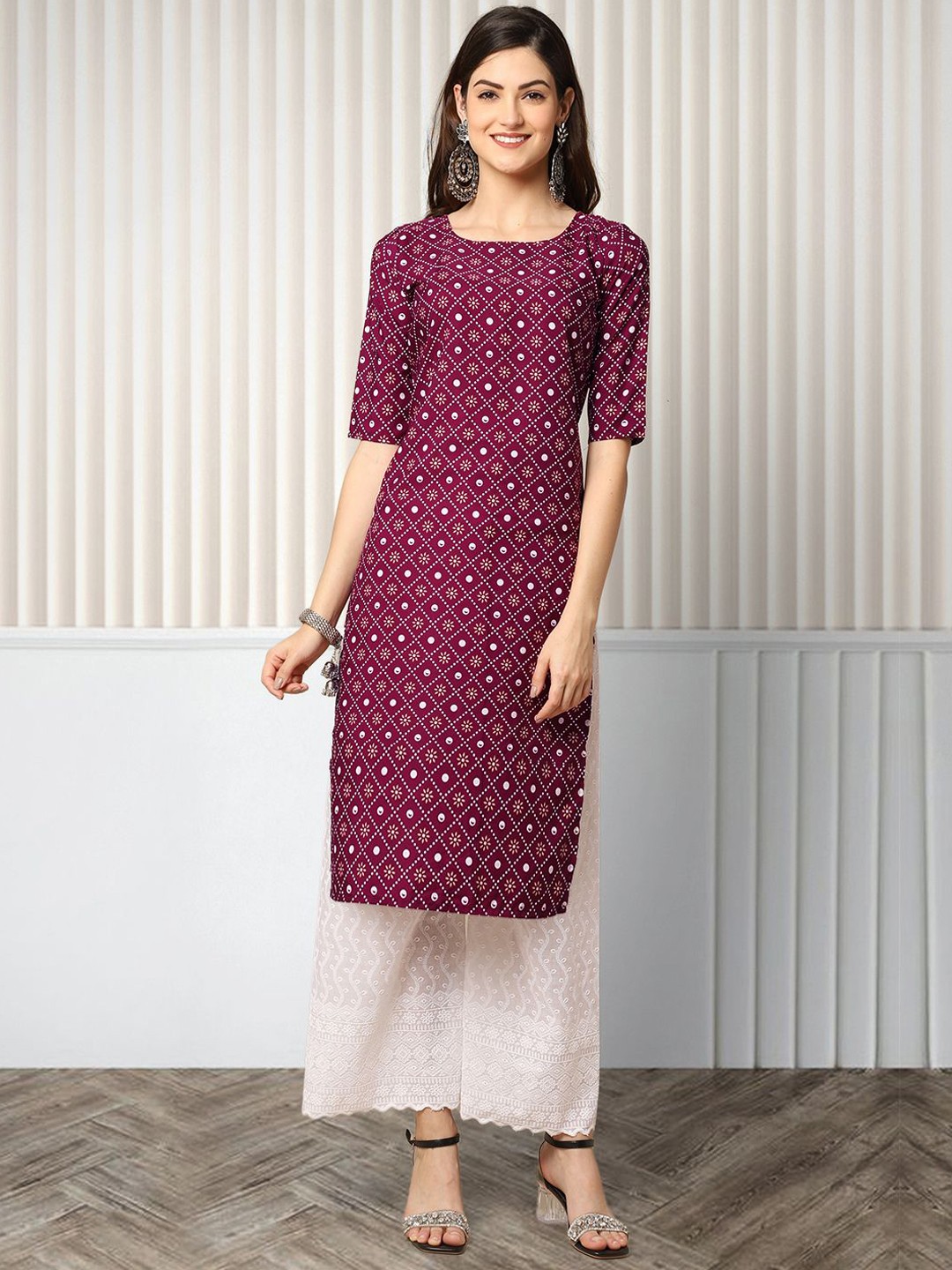 

Moda Rapido Women Ethnic Motifs Printed Floral Crepe Kurta, Purple