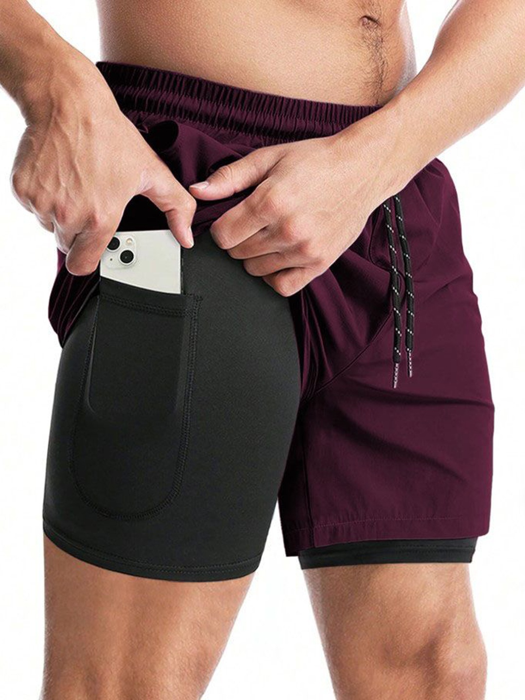 

MASCARI Men High-Rise Running Sports Shorts, Maroon