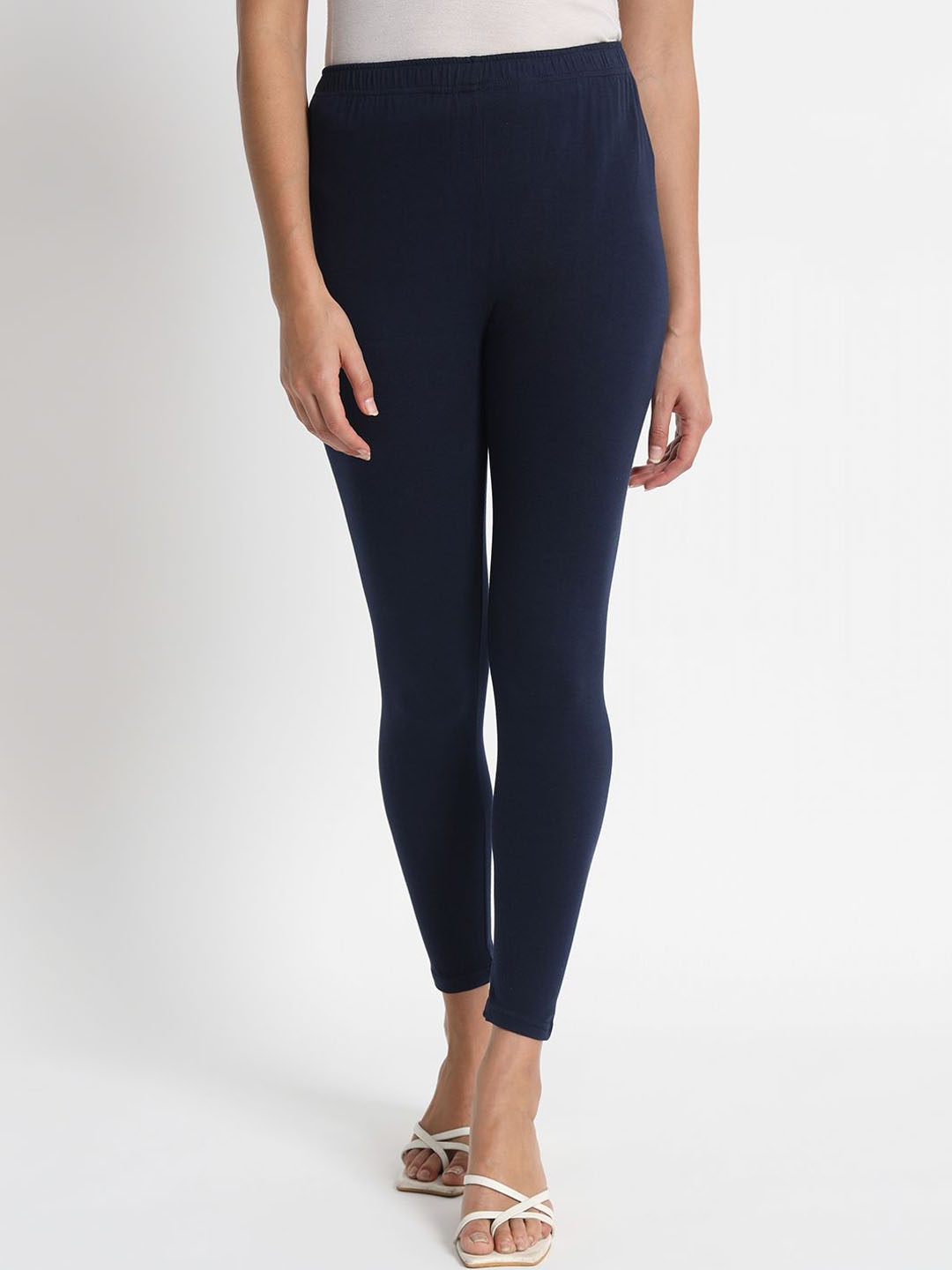 

Thread Plus Women Ankle Length Super Stretchable Solid Cotton Leggings, Navy blue