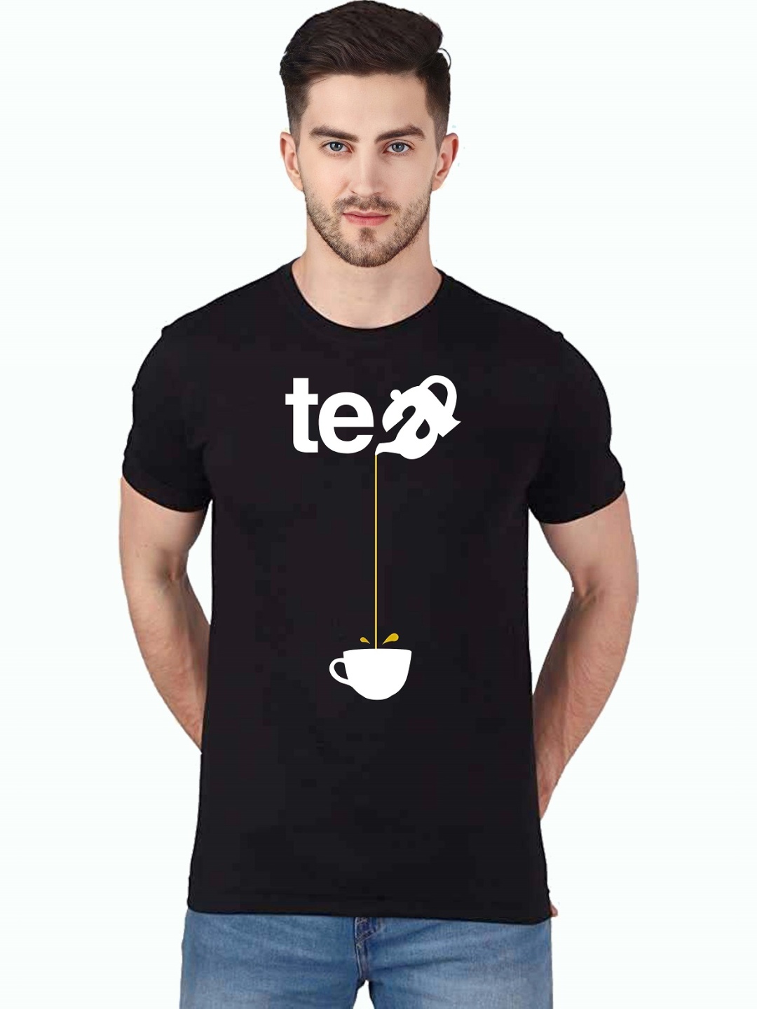 

BOWLIFESTYLE Men Graphic Printed Round Neck Cotton T-shirt, Black