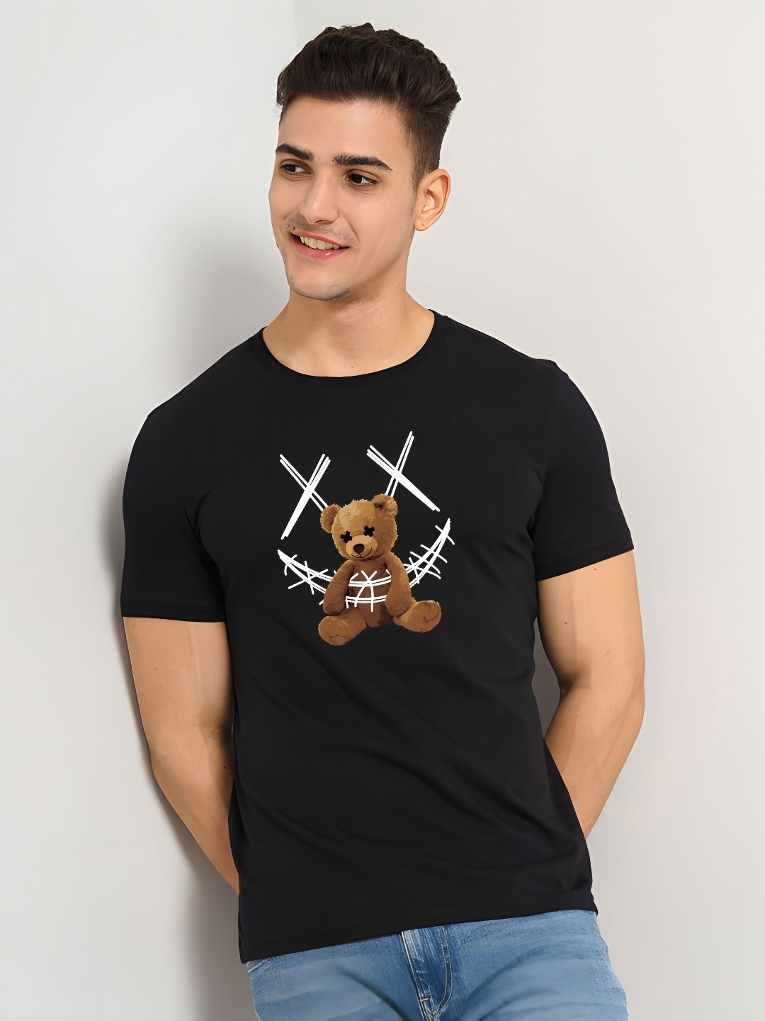 

Krimmple Men Graphic Printed Round Neck Cotton T-shirt, Black