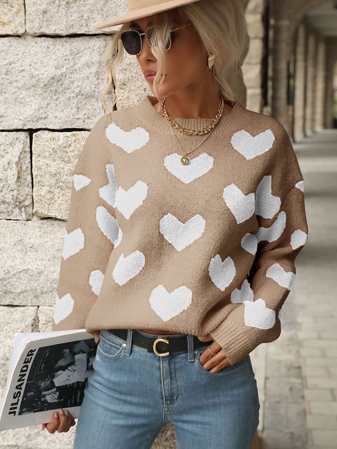 

StyleCast x Revolte Women Self Design Cable Knit Pullover Sweater, Khaki