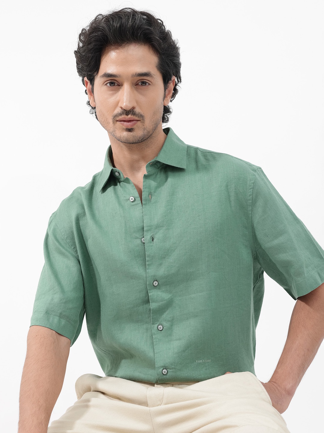 

RARE RABBIT Men Linex-1 Boxy Fit Opaque Shirt, Green