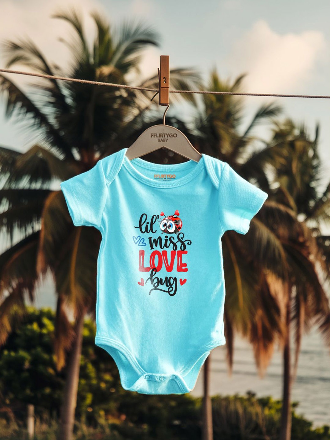 

FFLIRTYGO Infant Kids Valentine Day Printed Cotton Bodysuit, Turquoise blue