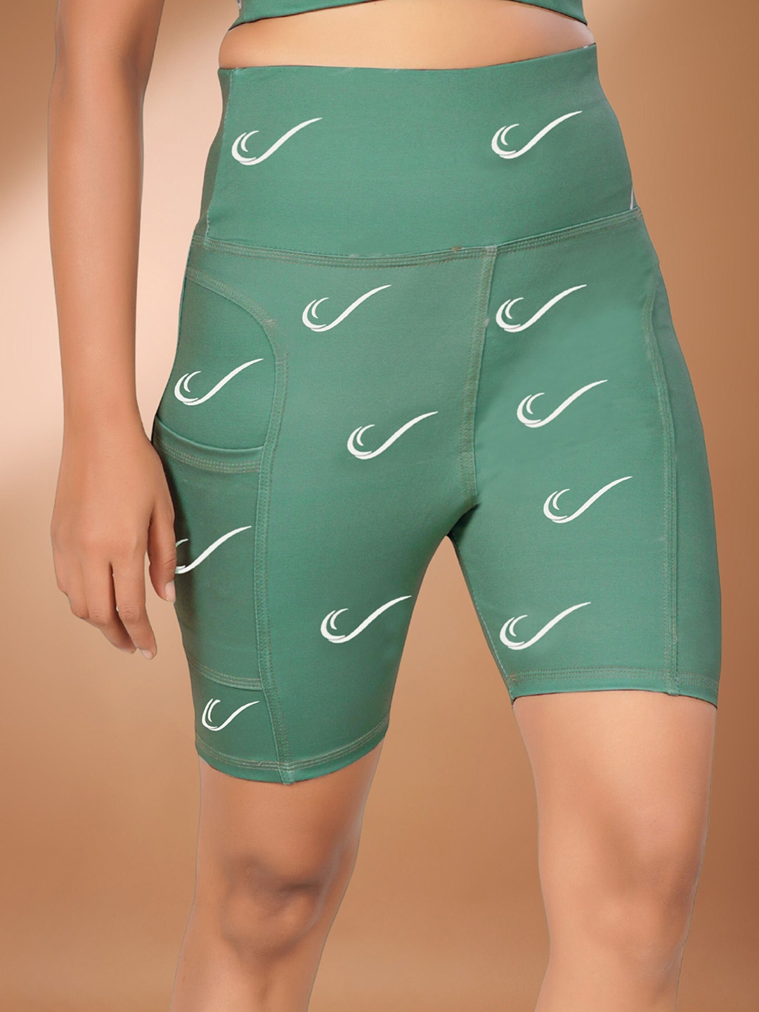 

POOJARAN SAREE Printed High Rise Tights, Green