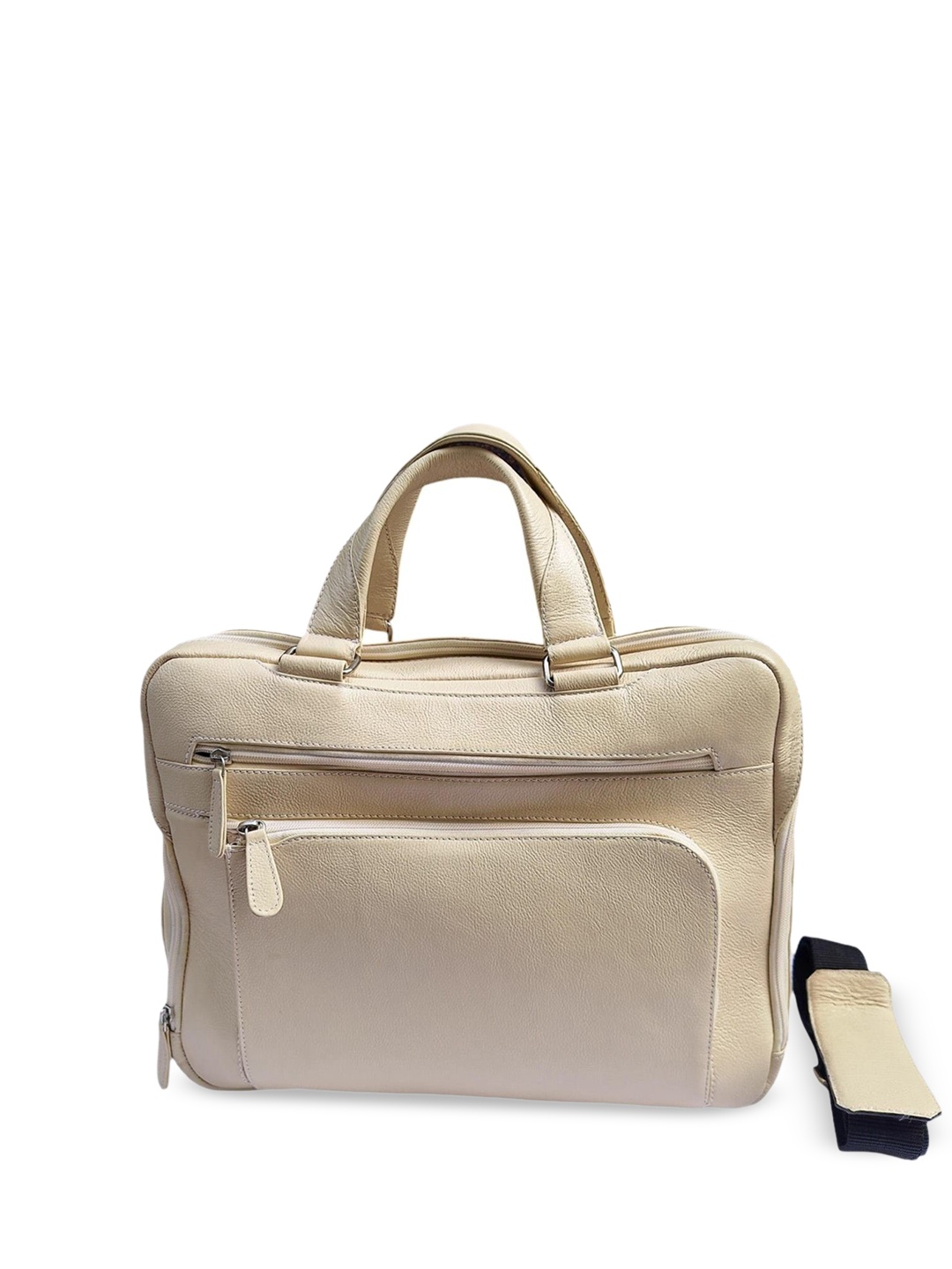 

PERKED Unisex HUMBLE Solid Structured Leather Handheld Bag, Beige