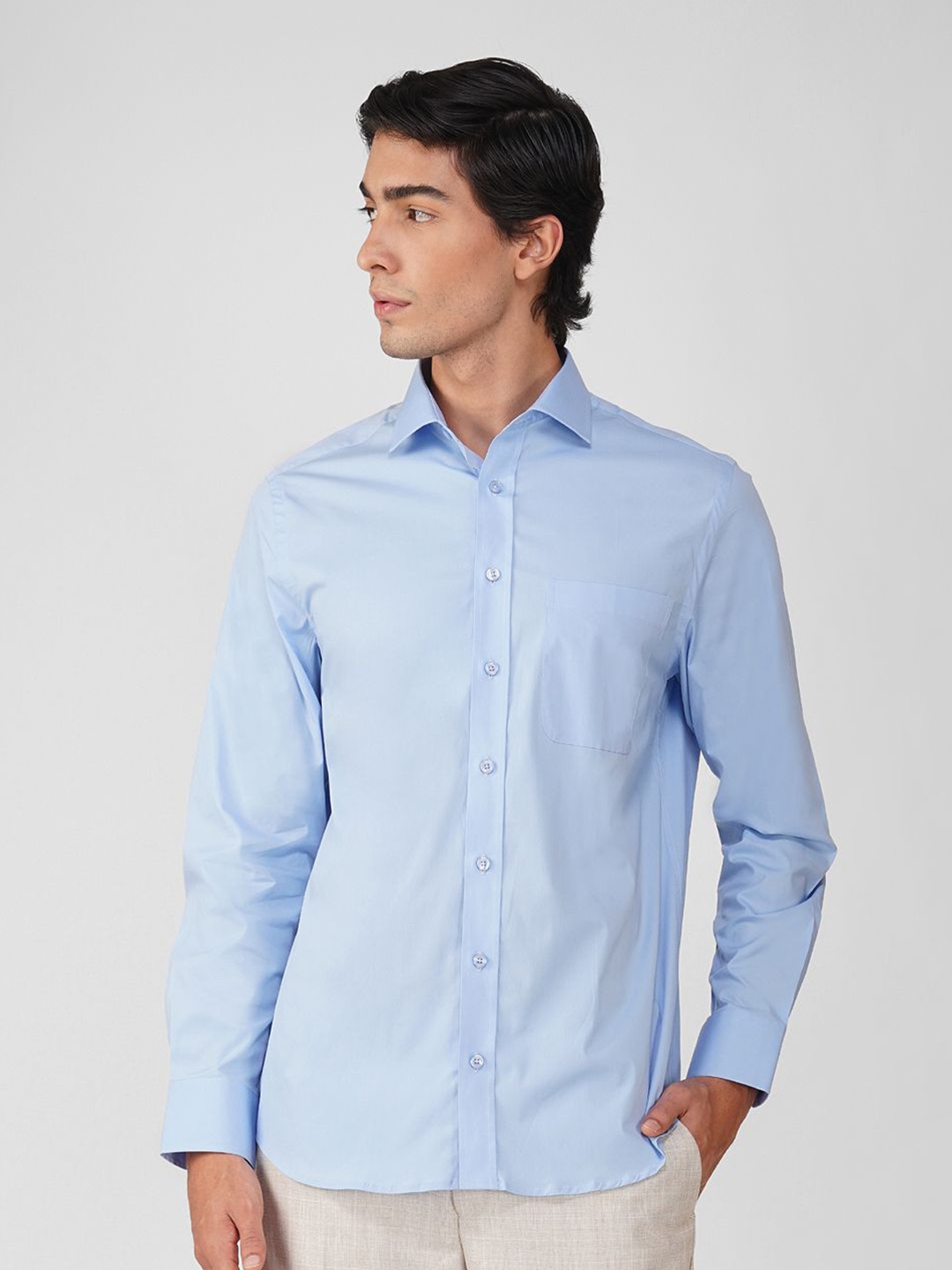 

FASHION FORMAL Men Classic Fit Spread Collar Solid Cotton Formal Shirt, Blue