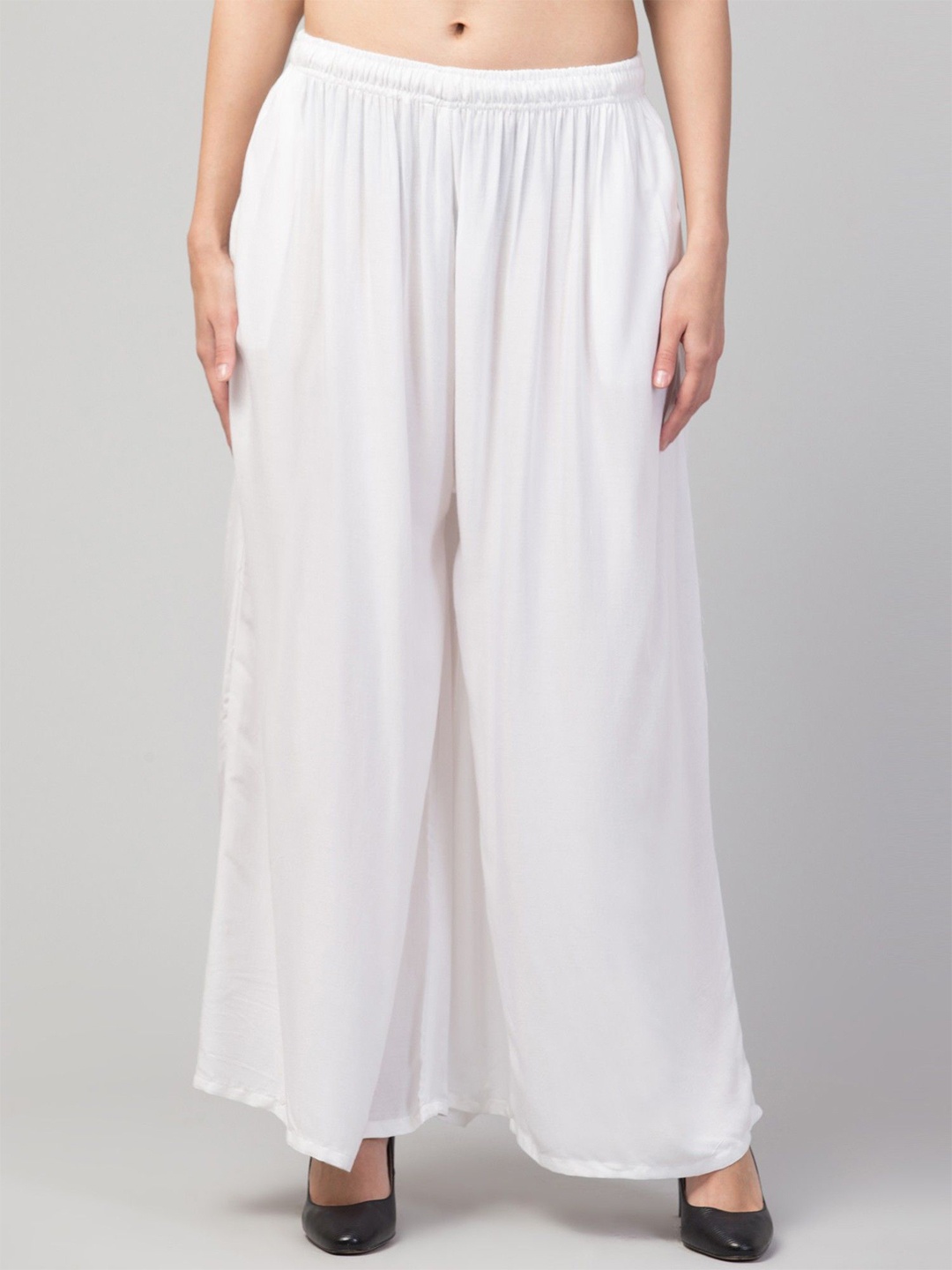 

FAMBEE Women Flared Knitted Palazzos, White