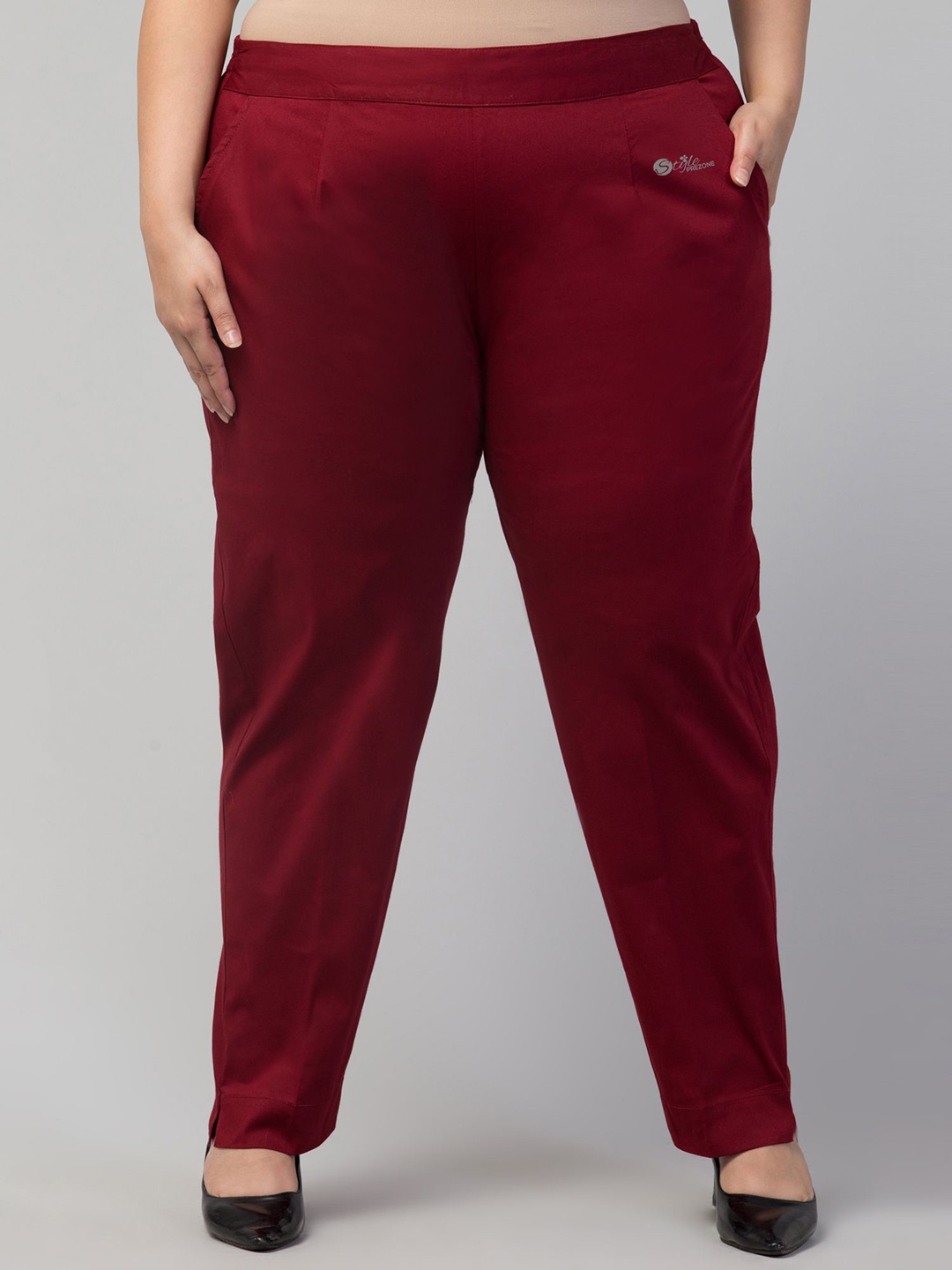 

STYLE PREZONE Women Relaxed Trousers, Maroon