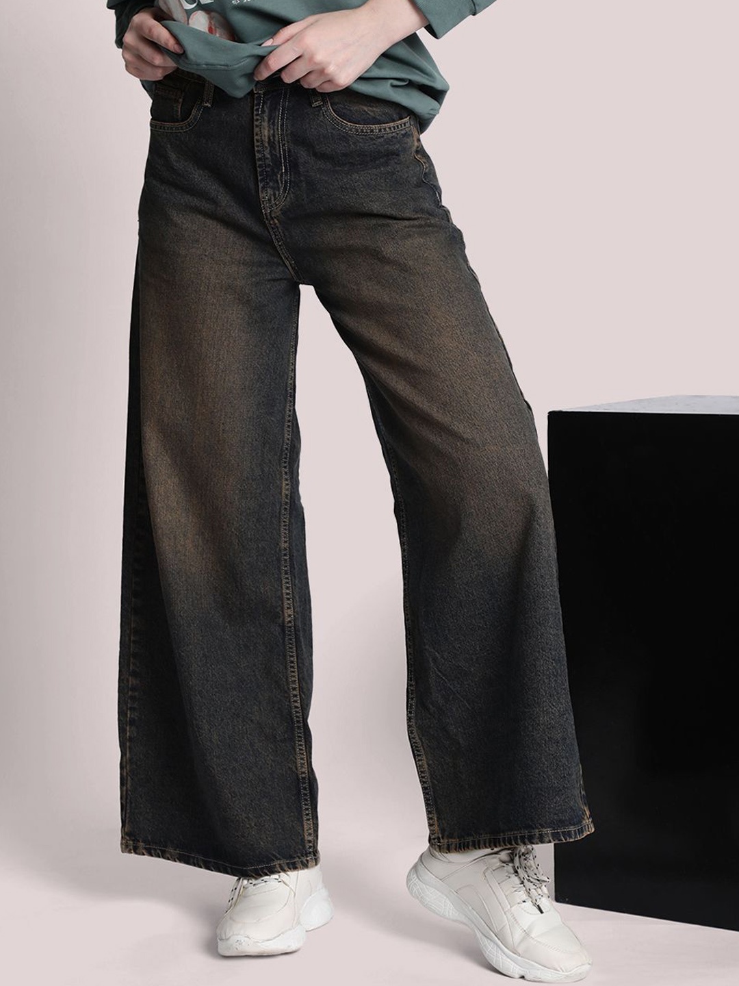 

Bene Kleed Women Wide Leg High-Rise Jeans, Blue
