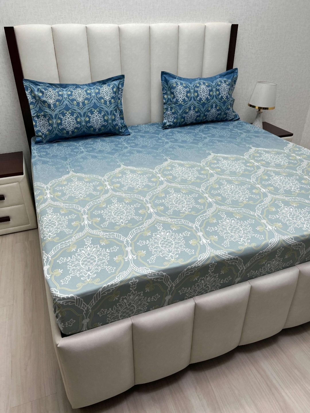 

Pure Decor Cotton King Size Double Bed Bedsheet With 2 Pillow Covers 2.74m X 2.74m, Blue