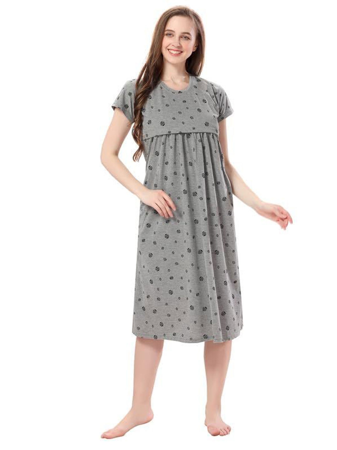 

TIGYWIGY Women Cotton Maternity Nightdress, Grey