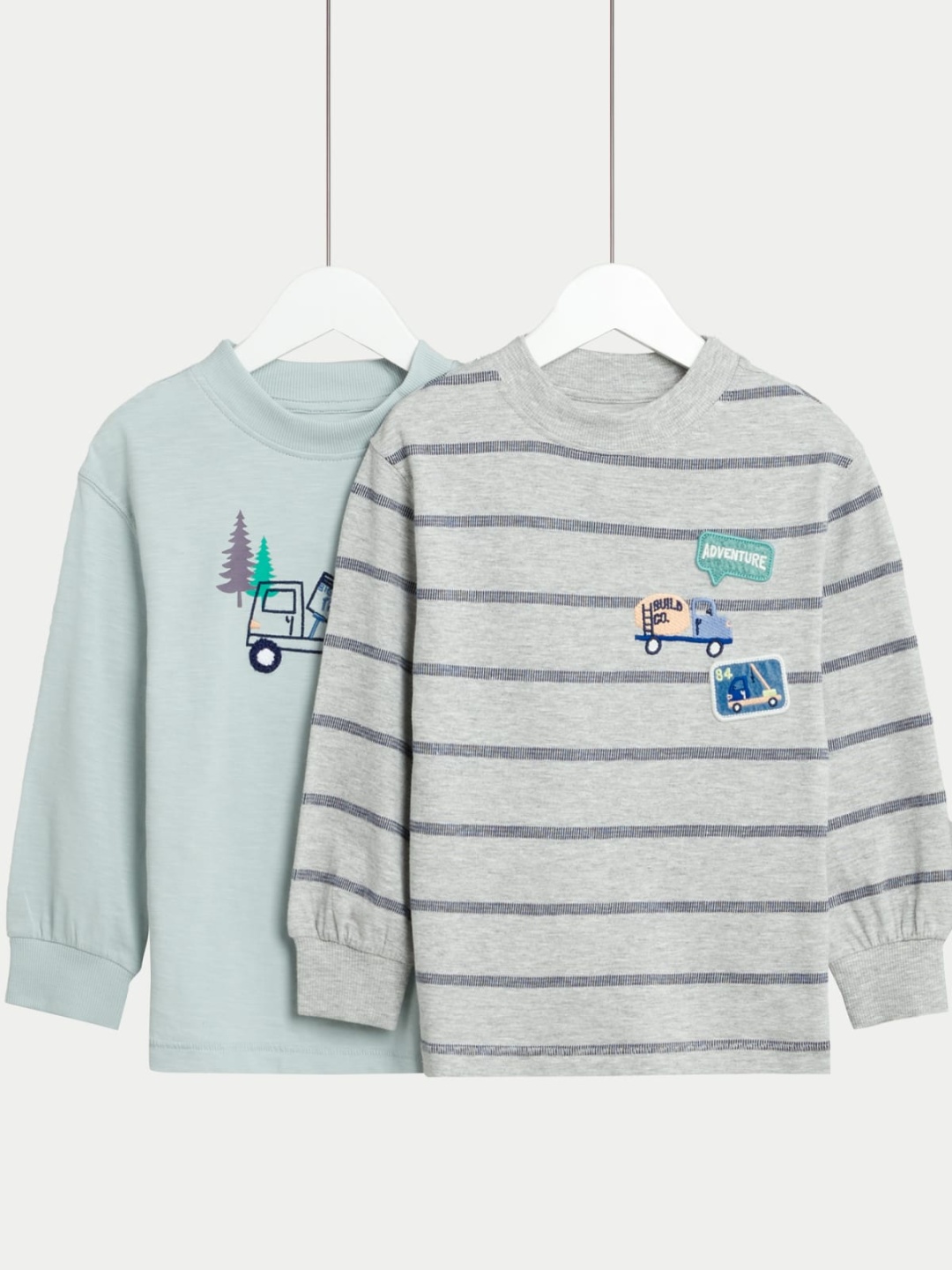 

Marks & Spencer Boys Pack Of 2 Striped Round Neck Cotton T-shirts, Blue
