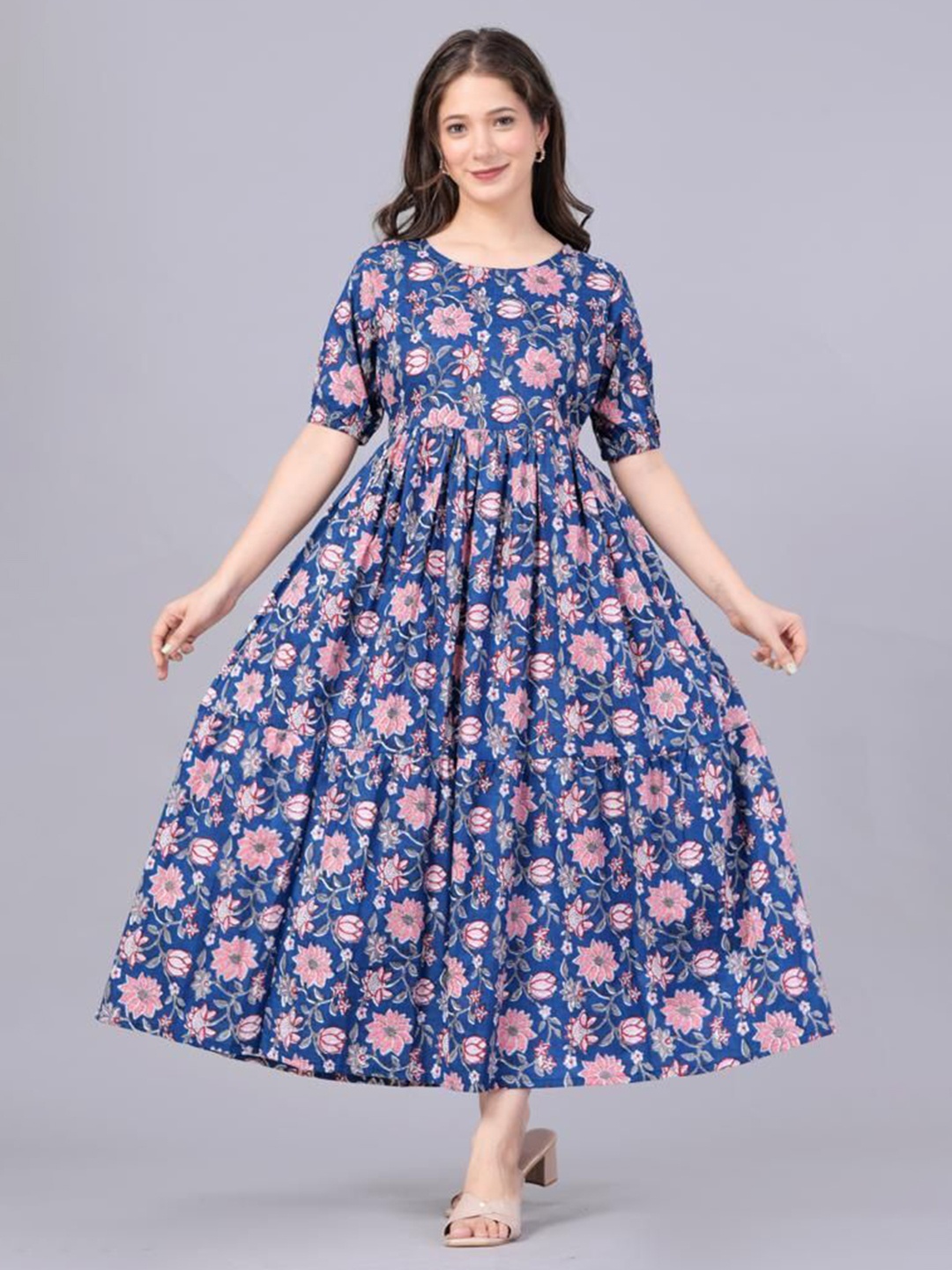 

Twirl Tales Cotton Floral Print Maxi Dress, Blue
