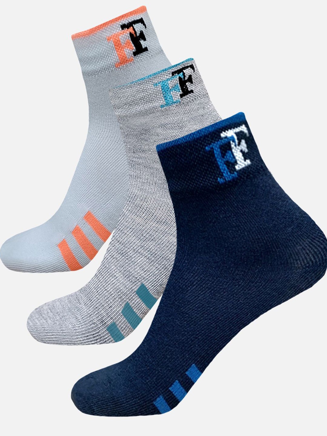 

StyFun Men Pack Of 3 Striped Ankle Length Running Socks, White