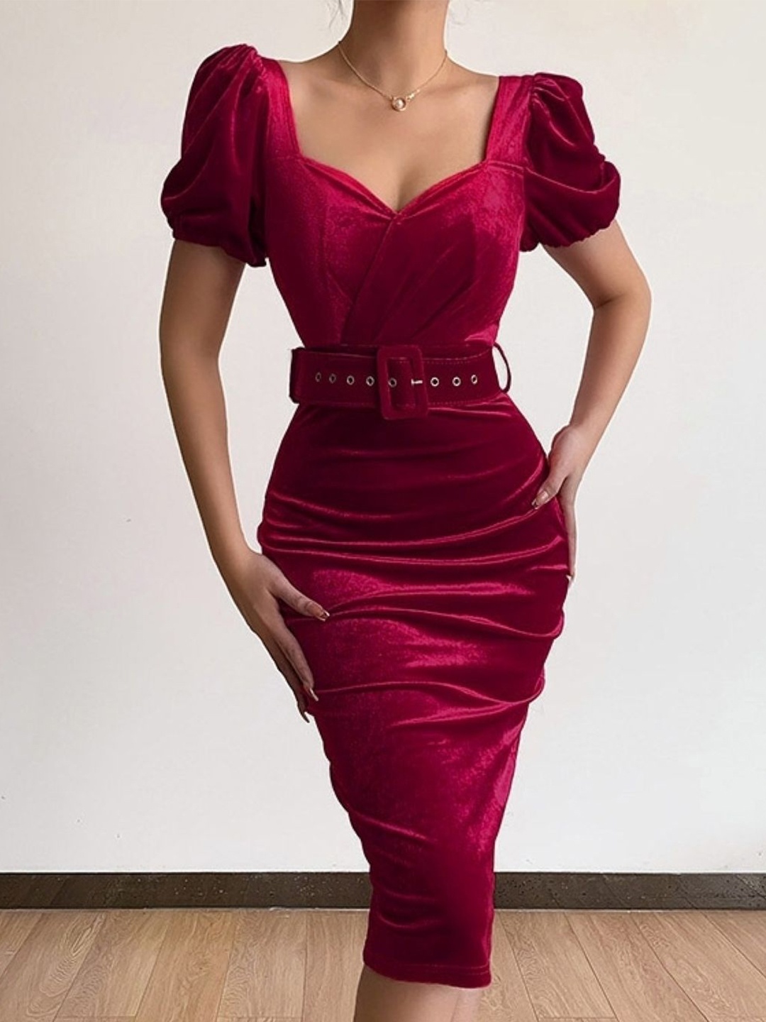 

StyleCast Women Puff Sleeve Bodycon Dress, Red