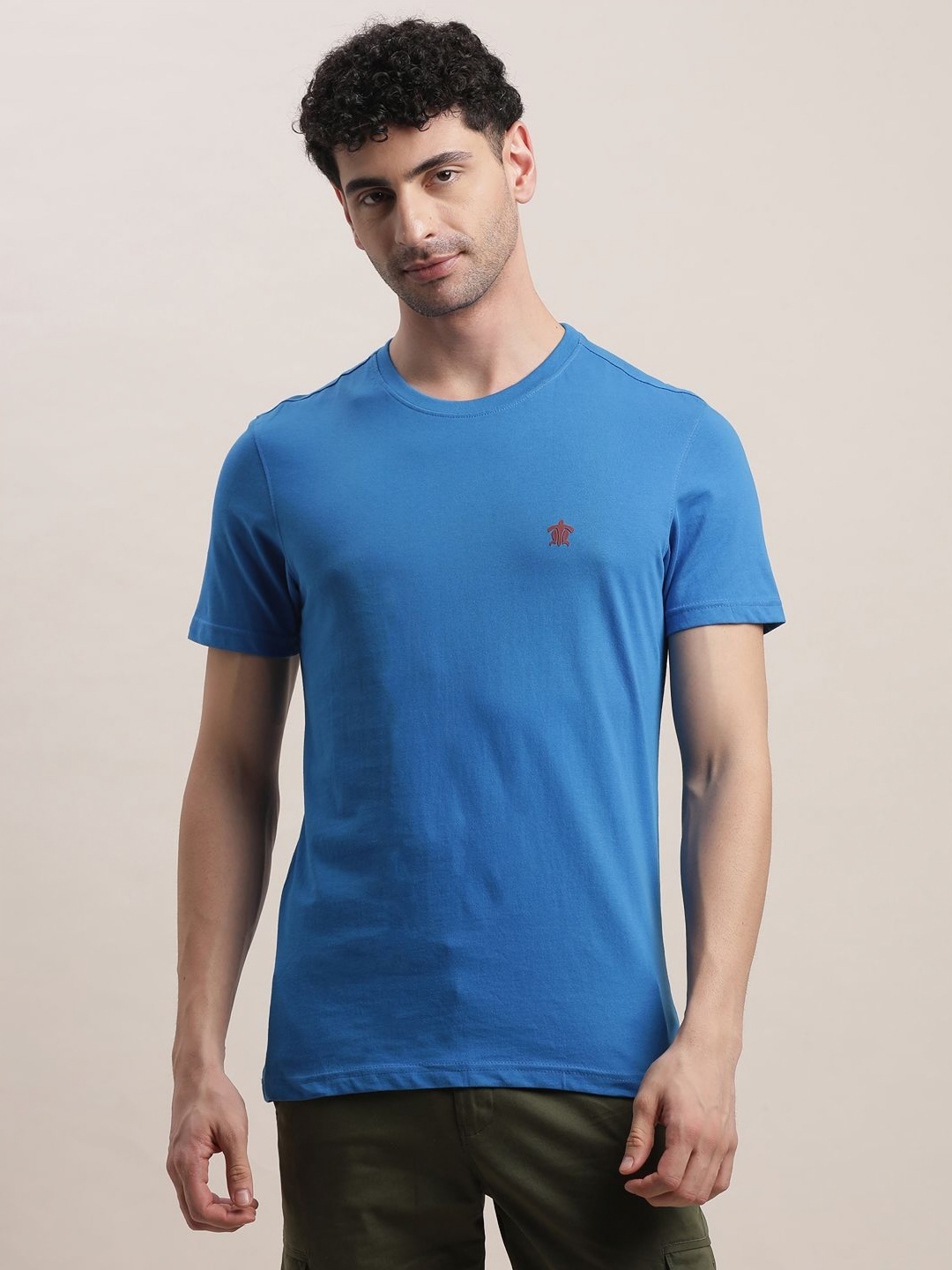 

Turtle Men Solid Round Neck Cotton Slim Fit T-shirt, Blue