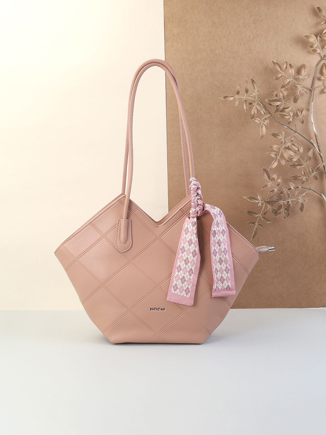 

Mochi Textured PU Oversized Structured Tote Bag with Cut Work, Pink