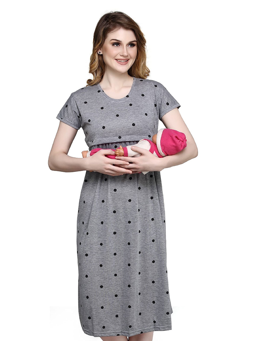 

TIGYWIGY Women Cotton Maternity Nightdress, Grey